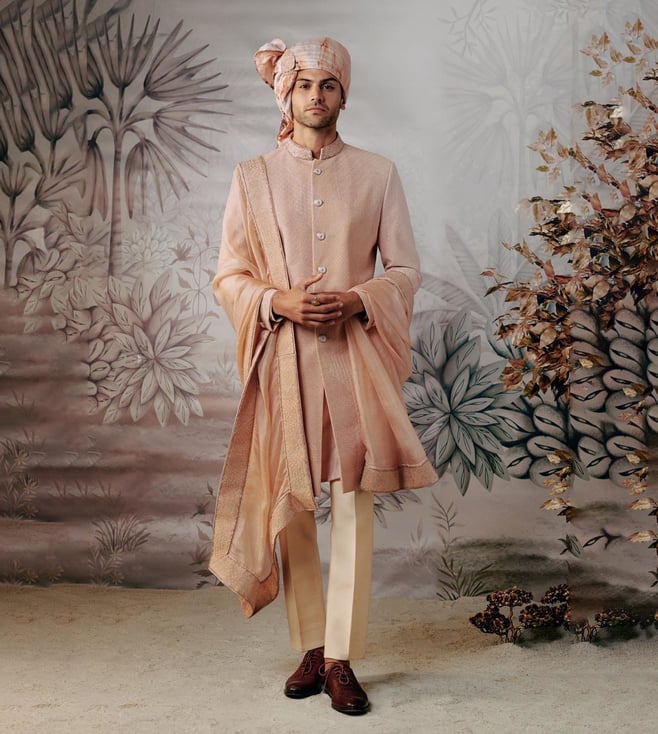 Pastel Pink Embroidered Readymade Sherwani with Trouser 242MW22