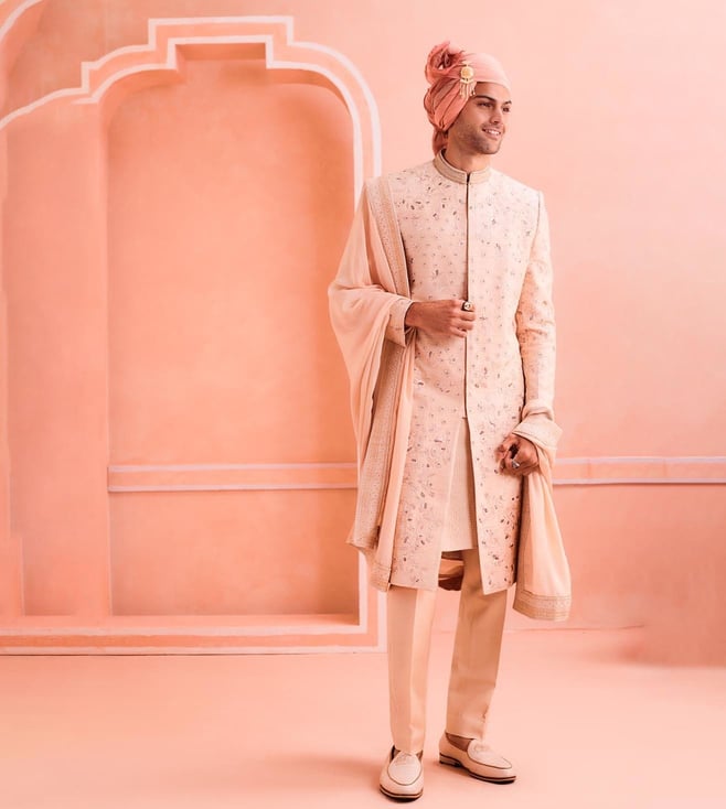 Elegant Cotton Blend Sherwani With Trouser And Dupaata Set