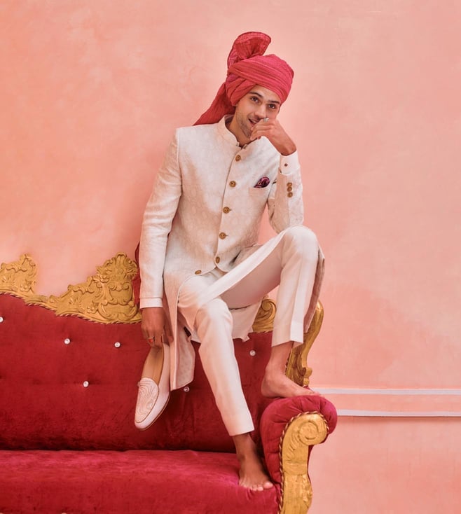 Light Pink Sherwani with Dori Embroidery and Sequins Highlight Paired with  Light Pink Kurta and Ivory Trouser  Manish Malhotra