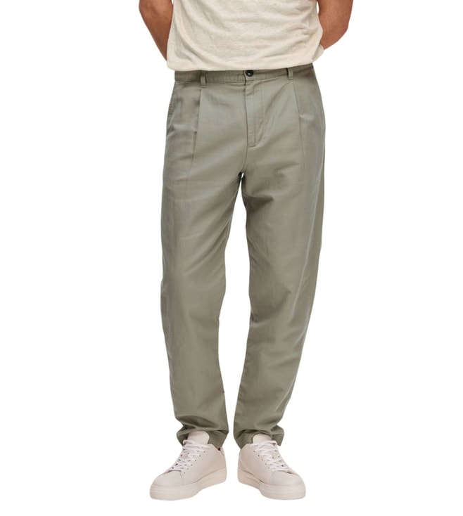 Buy SELECTED HOMME Olive Slim Fit Pleated Trousers for Mens Online  Tata  CLiQ