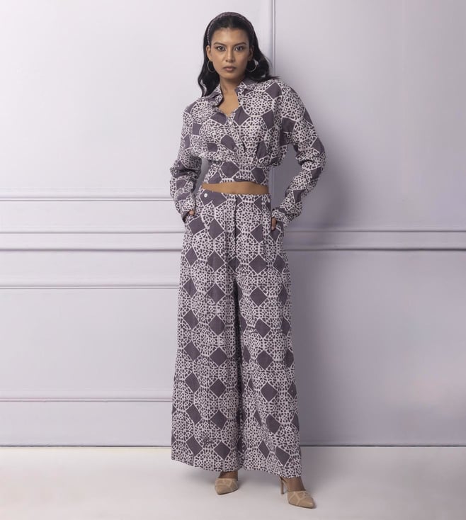 Printed Wide Leg Trousers  Apricot Clothing