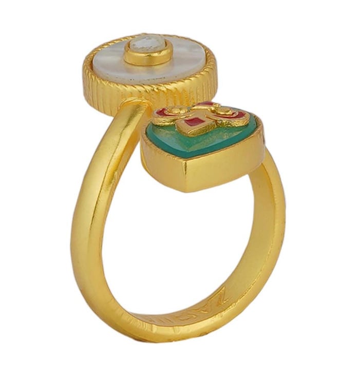 Enamel Playing Cards Y2K Ring in 14K Gold Over Brass