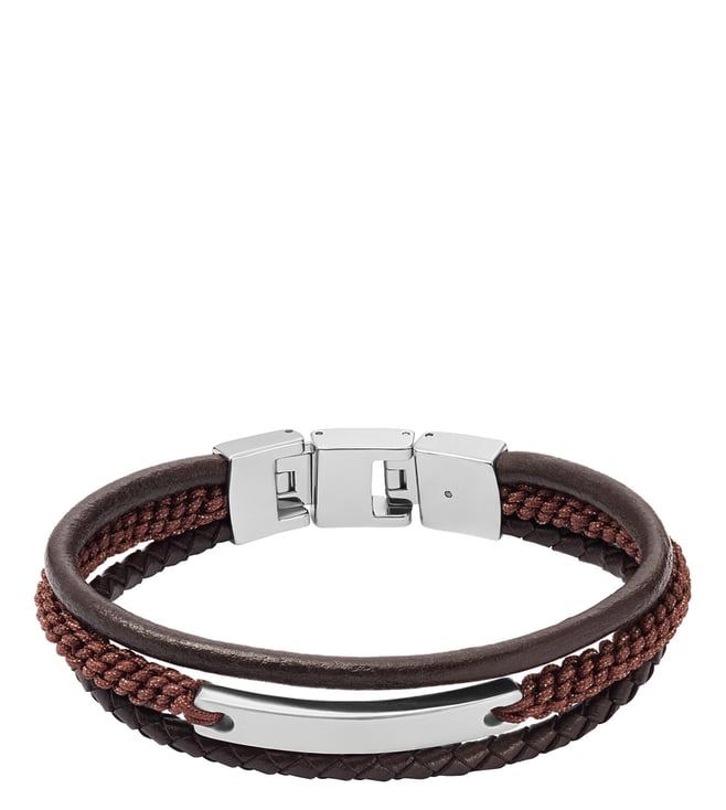 Combo Of 2 Leather Bracelet Wrist Band Black  Brown Set Cuff for BoysMen