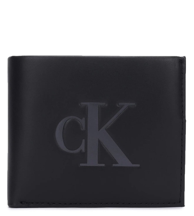 Calvin Klein Jeans Black Monogram Soft Medium 5CC Bi-Fold Coin Wallet