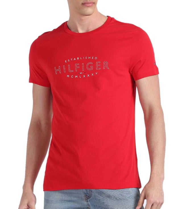 Buy Tommy Hilfiger Men Blue Brand Logo Embroidered Pure Cotton T Shirt -  Tshirts for Men 19154366 | Myntra