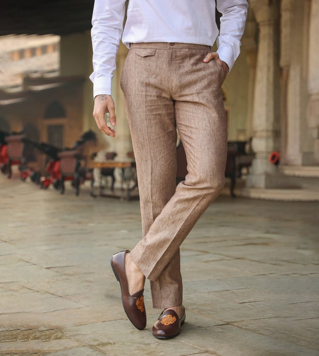 Buy Looped Button Bottom Linen Pants for Men Online  Tata CLiQ Luxury