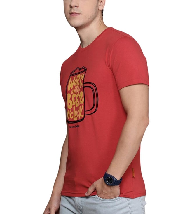 Buy Simon Carter London Red Printed Slim Fit T Shirt for Men