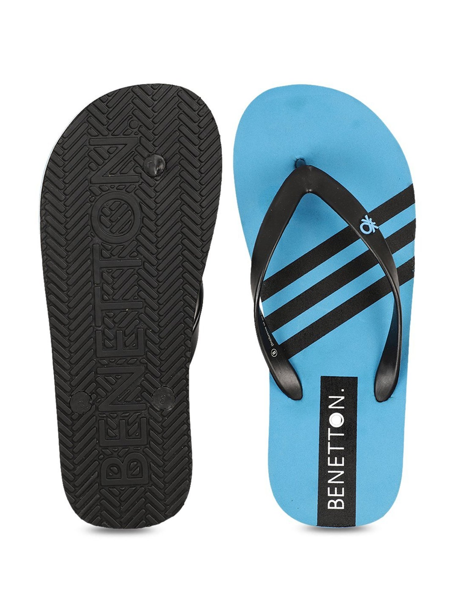 Buy United Colors of Benetton Black Sky Blue Flip Flops for Men