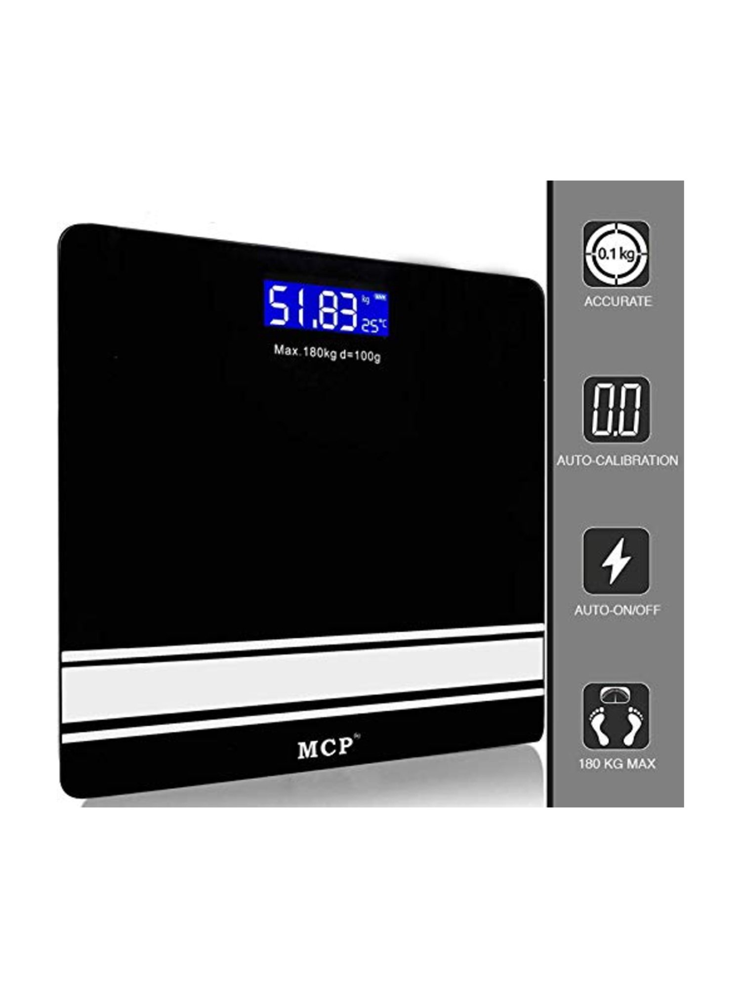 MCP Human Body Weight Machine Digital Weighing Scale with Battery &  Temperature Indicator Weighing Machine (Blue LED)