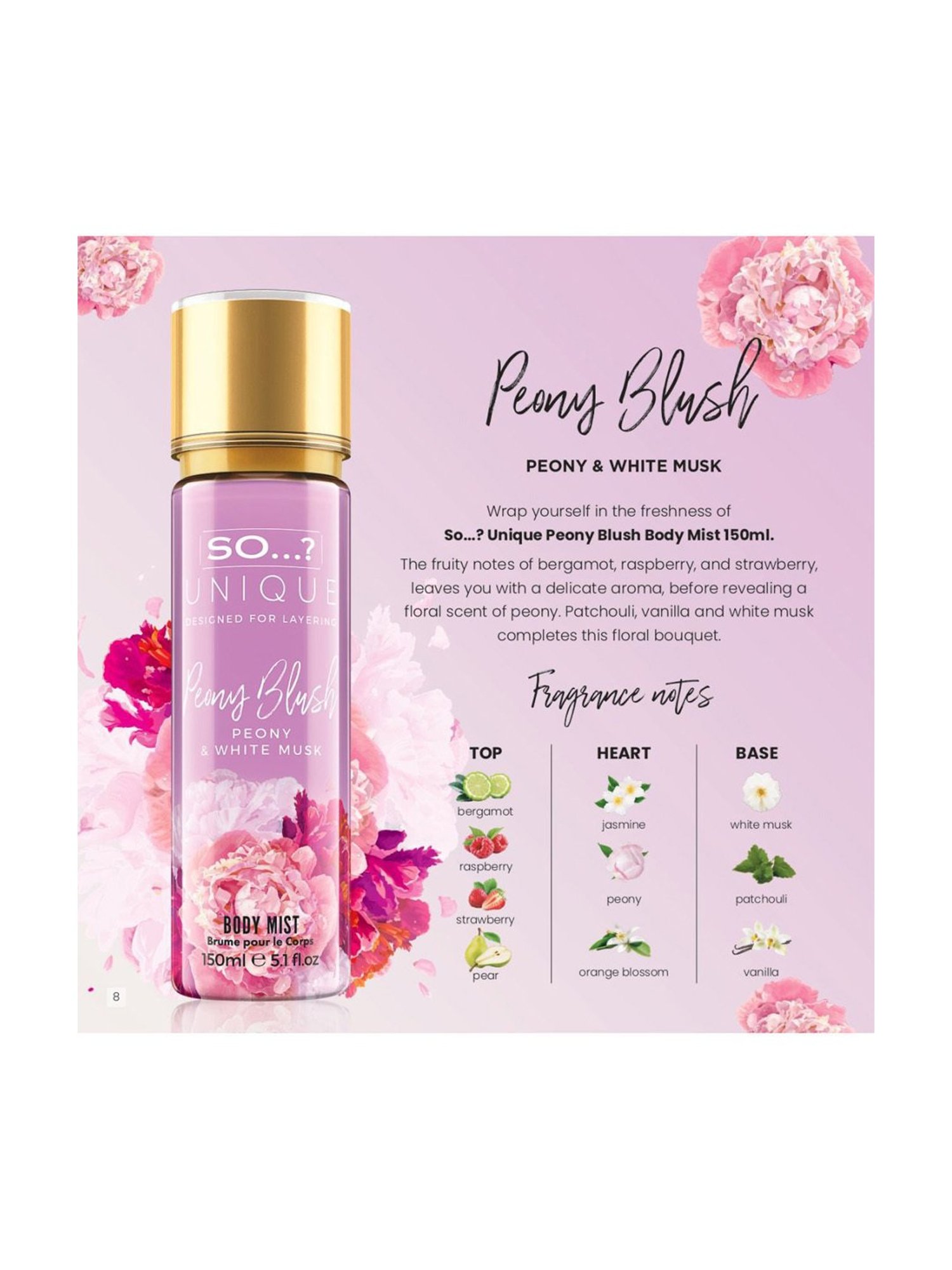 Buy SO Unique Peony Blush Body Mist - 150 ml Online At Best Price