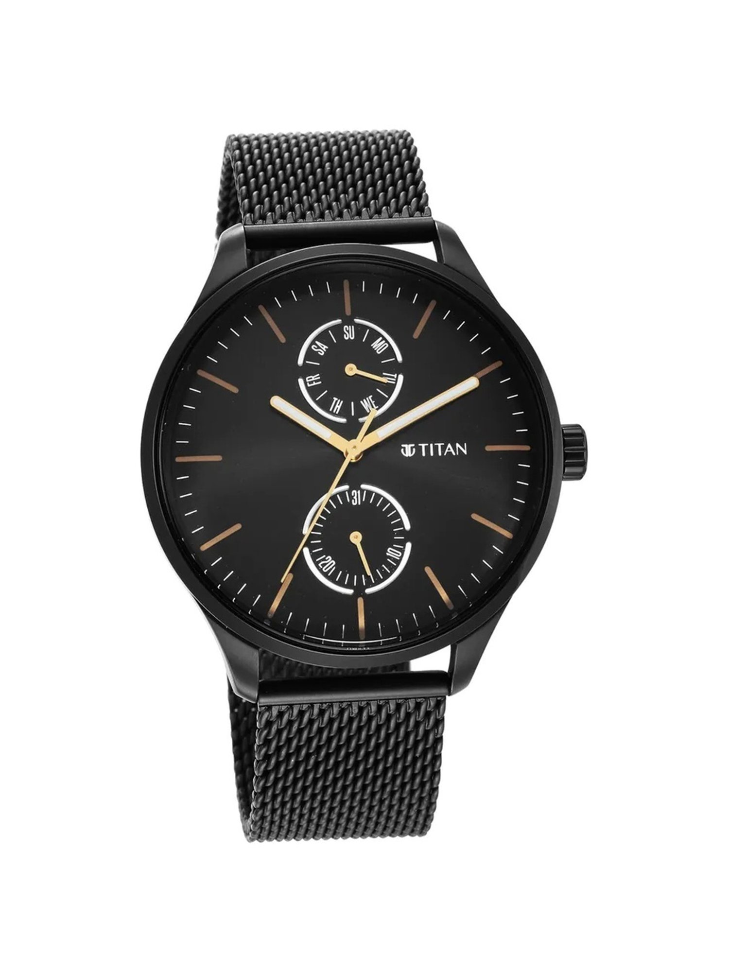 Titan watch black cheap chain