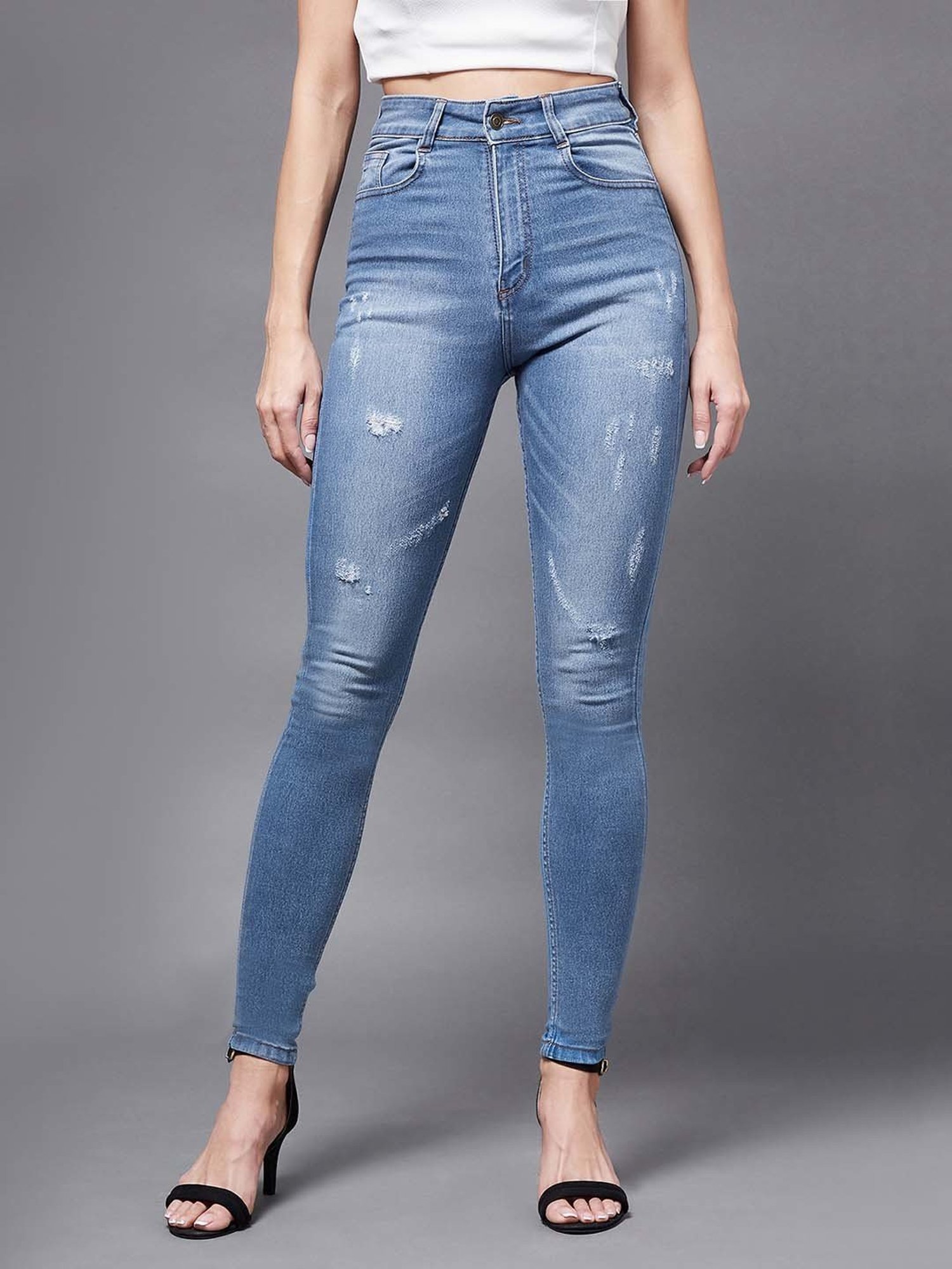 Buy Light Blue Mid Rise Distressed Skinny Jeans For Women  ONLY