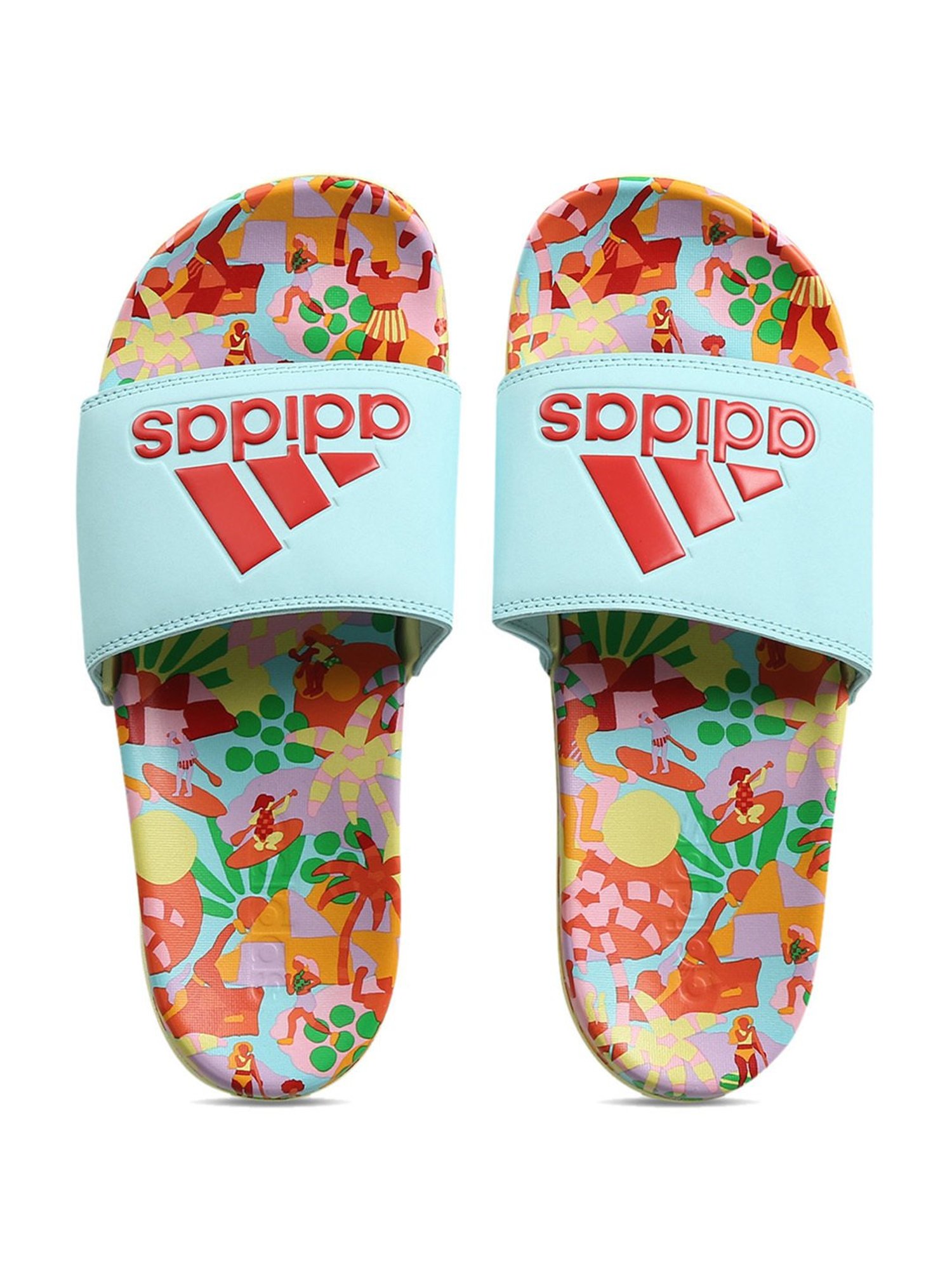 Adidas floral slides best sale