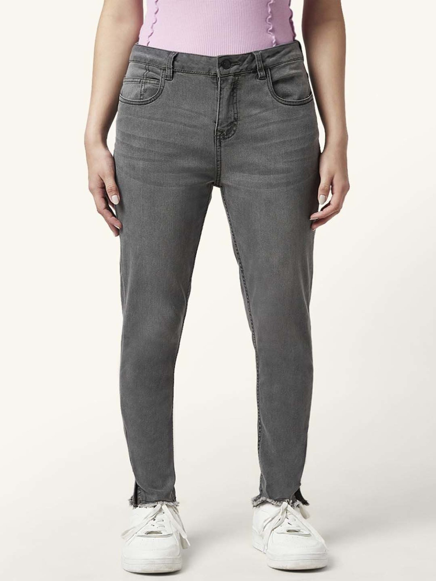 People by Pantaloons Grey Cotton Mid Rise Jeans