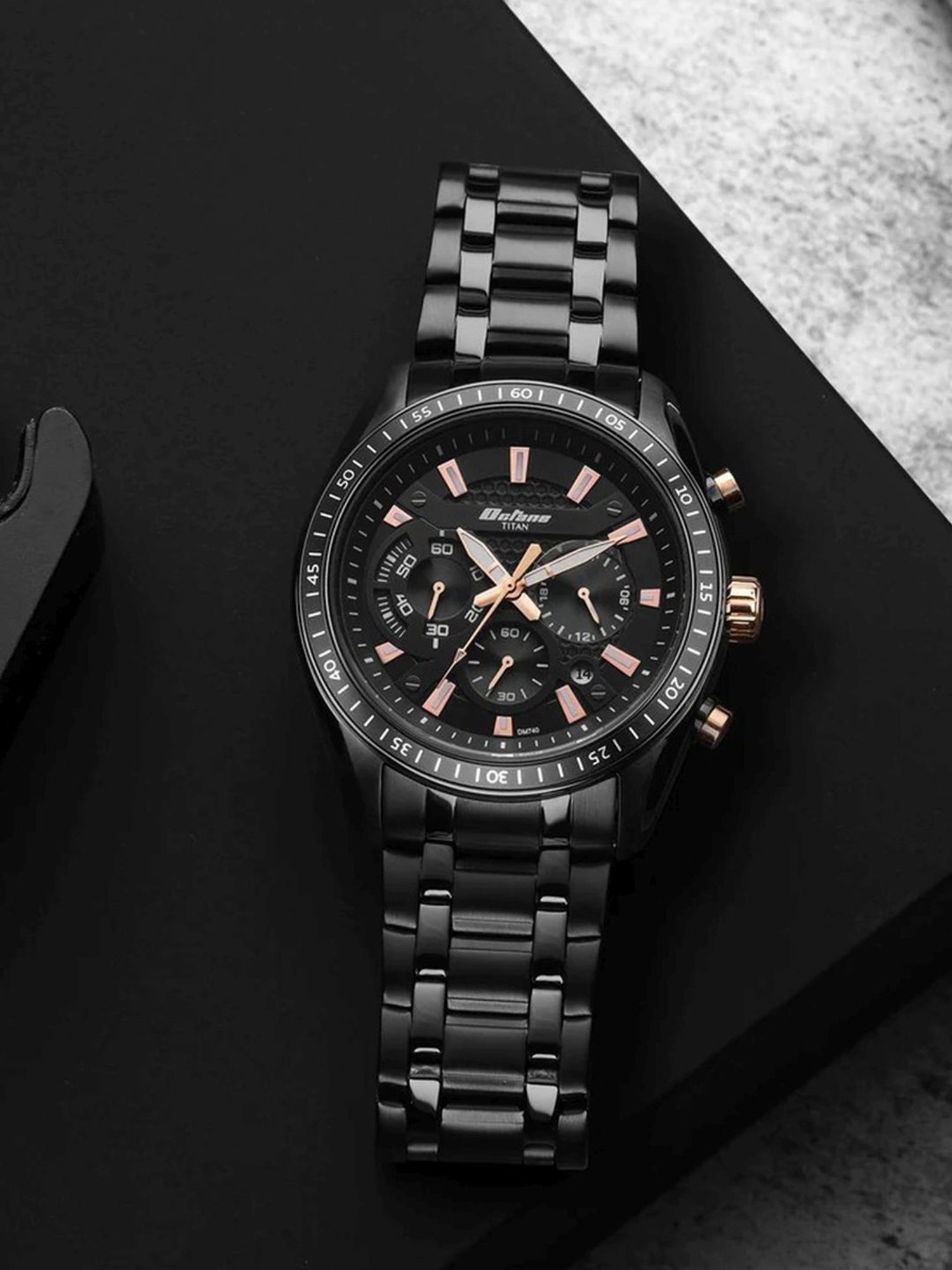 Titan octane black metal watch new arrivals