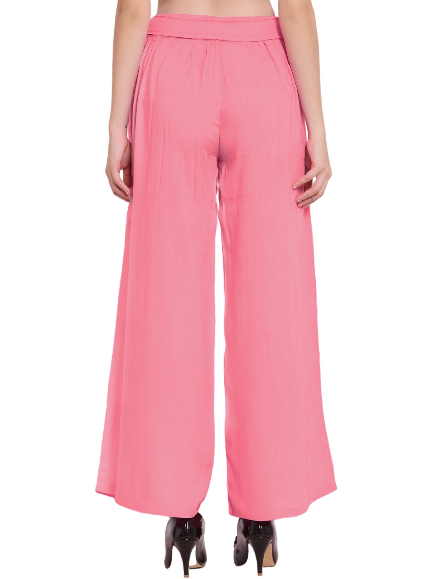 High Waist Pink Rib Wide Leg Trouser | Obeli – motelrocks-com-us