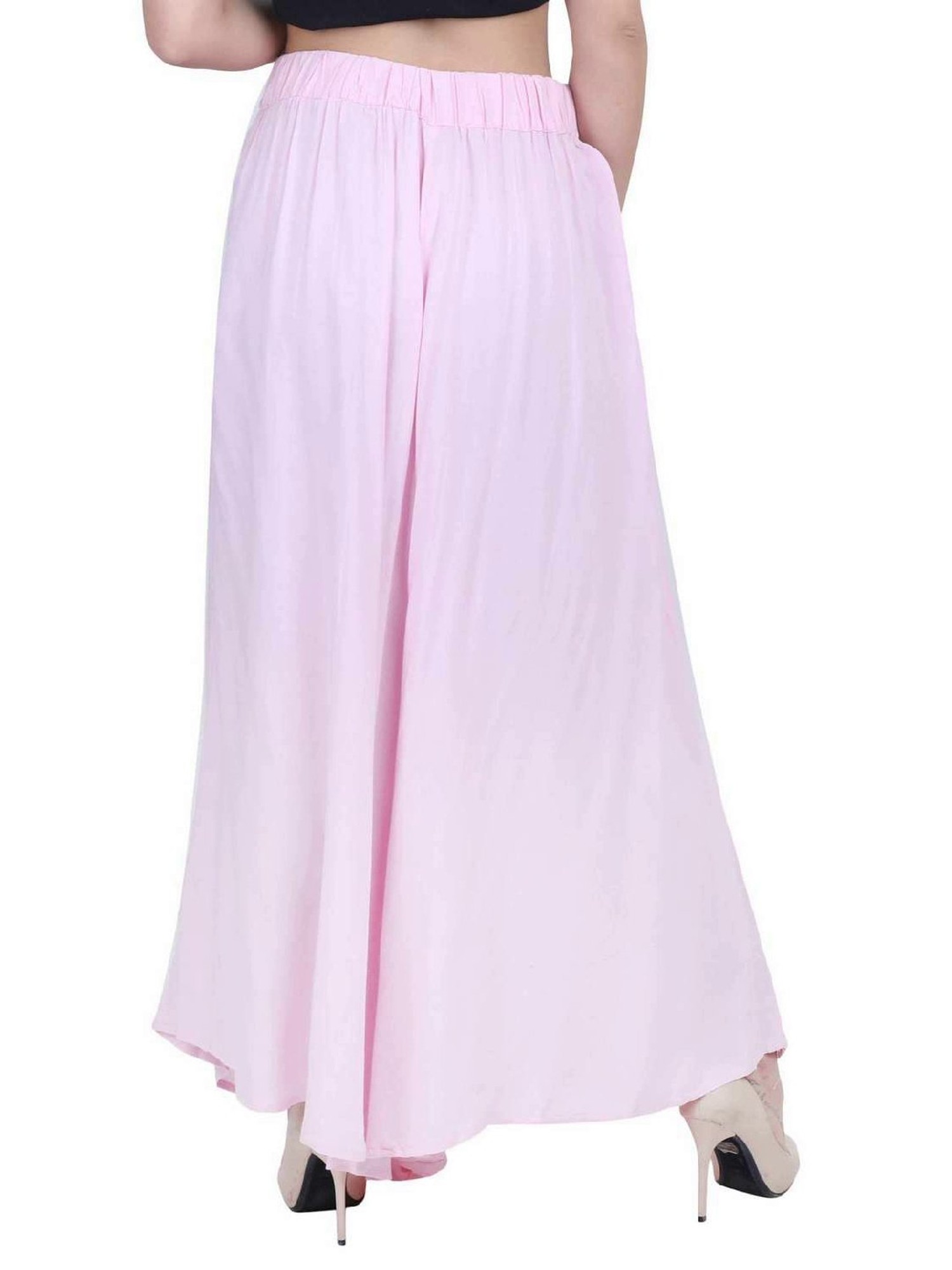PATRORNA Baby Pink Loose Fit Mid Rise Palazzos