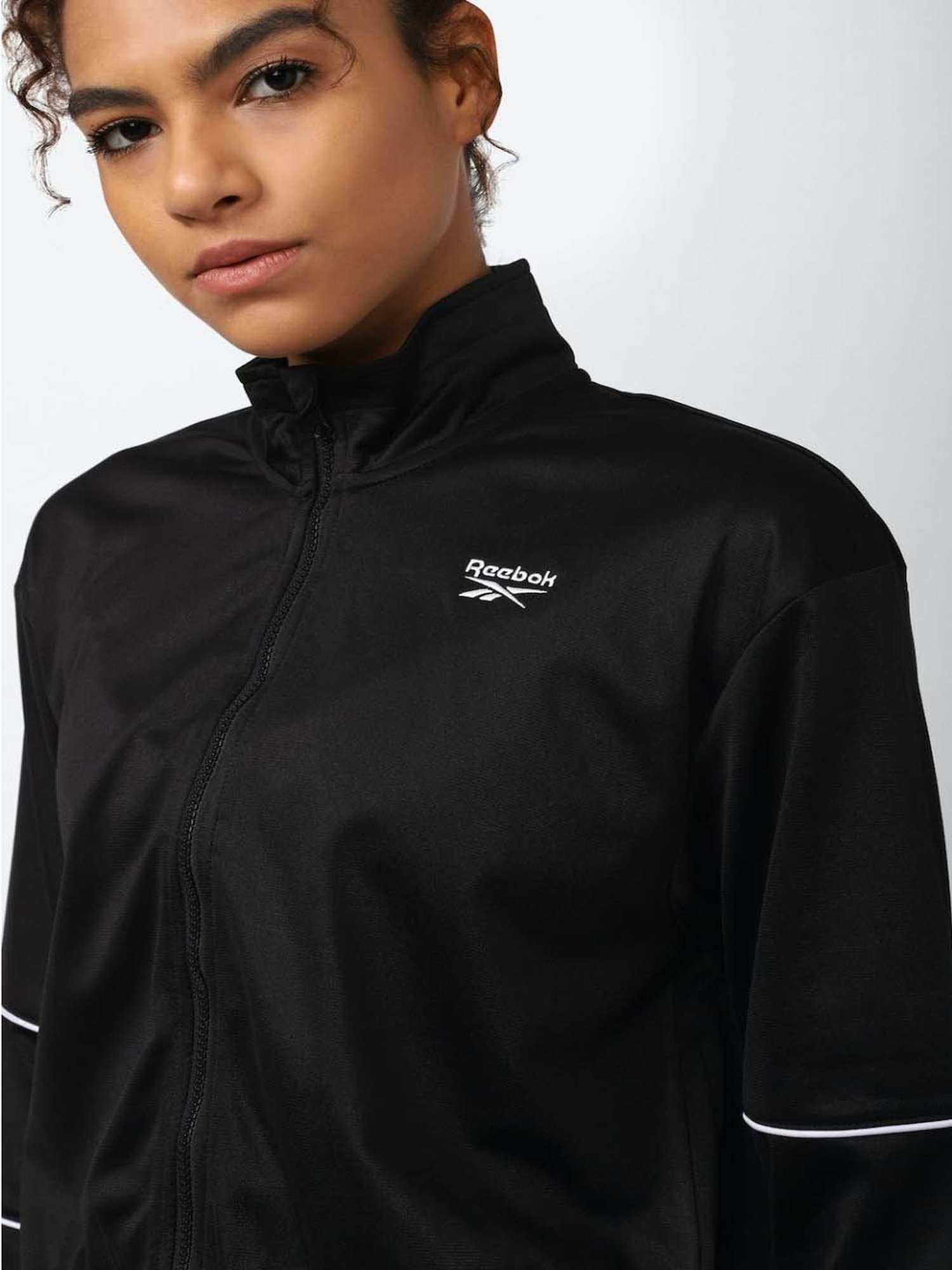 Reebok Black Regular Fit Sports Jacket Track Pants Set