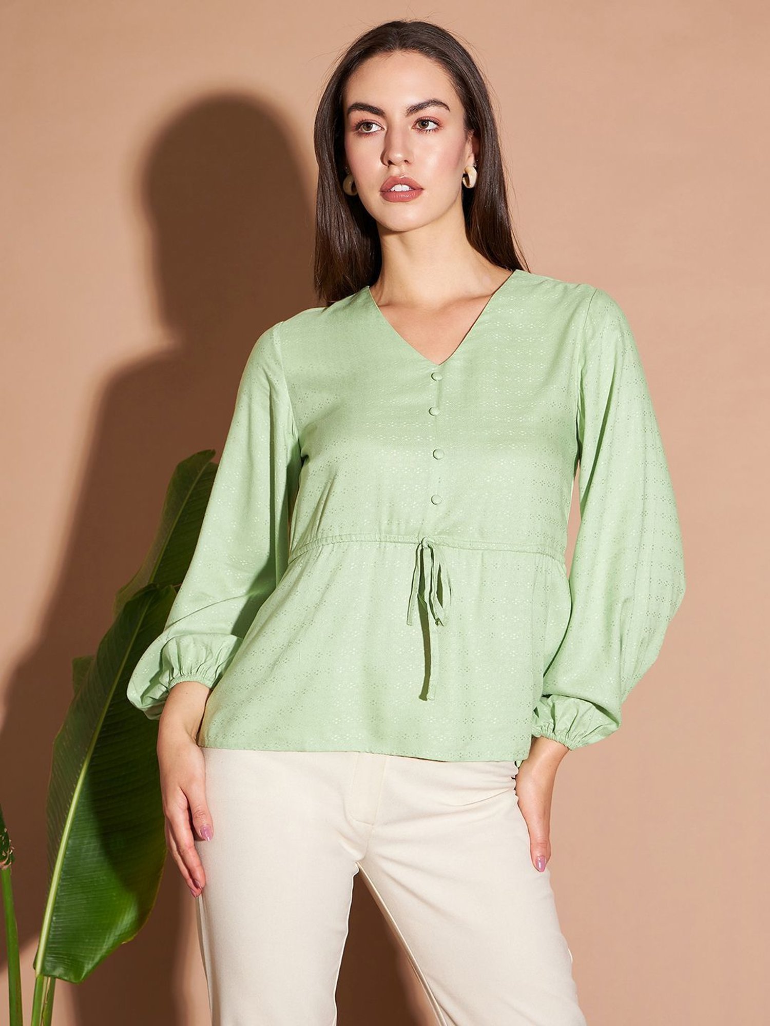 Marie Claire Green Self Pattern Top