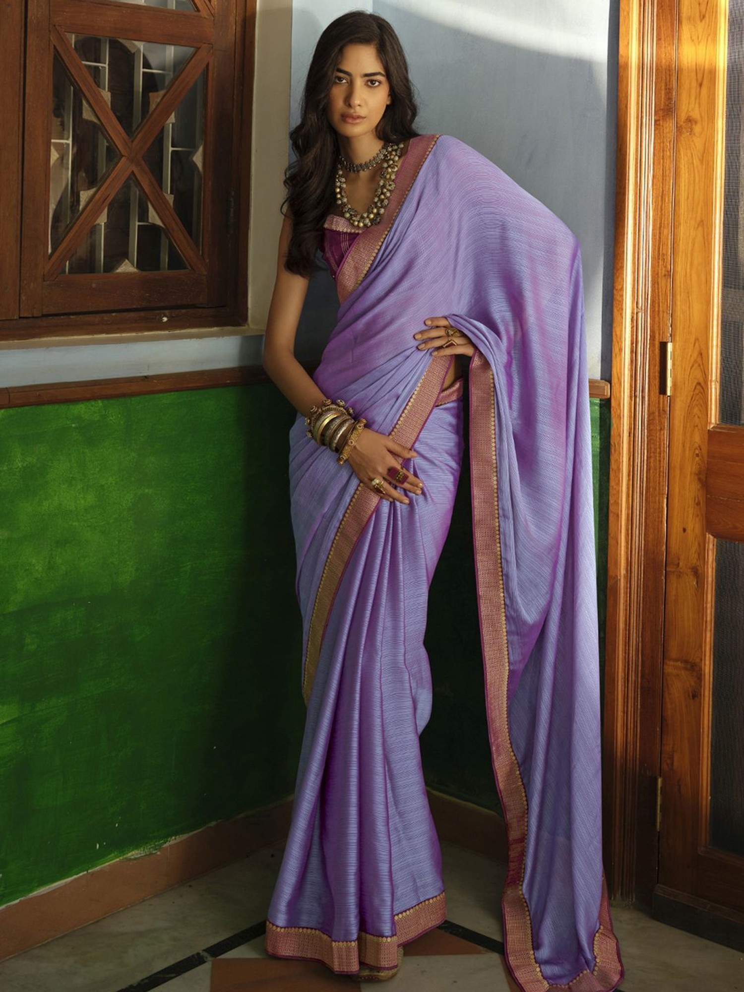 Purple Pure Khaddi Georgette Banarasi Handloom Saree - Tilfi