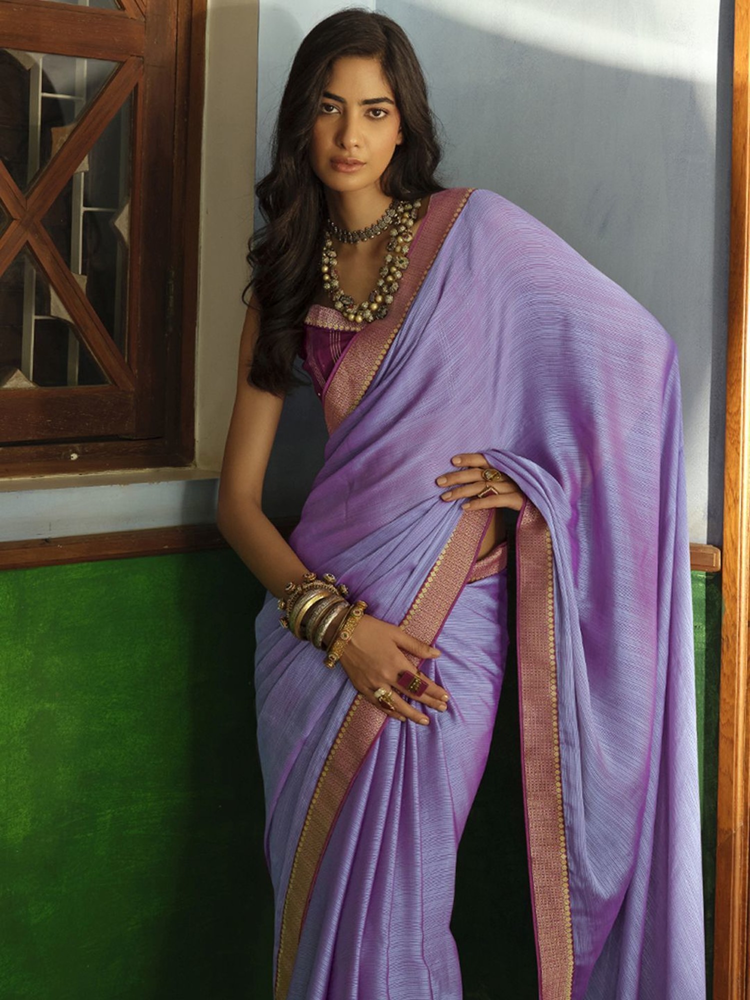 Wedding Boutique Online Lace Embroidered Silk Light Purple Saree SARV149178