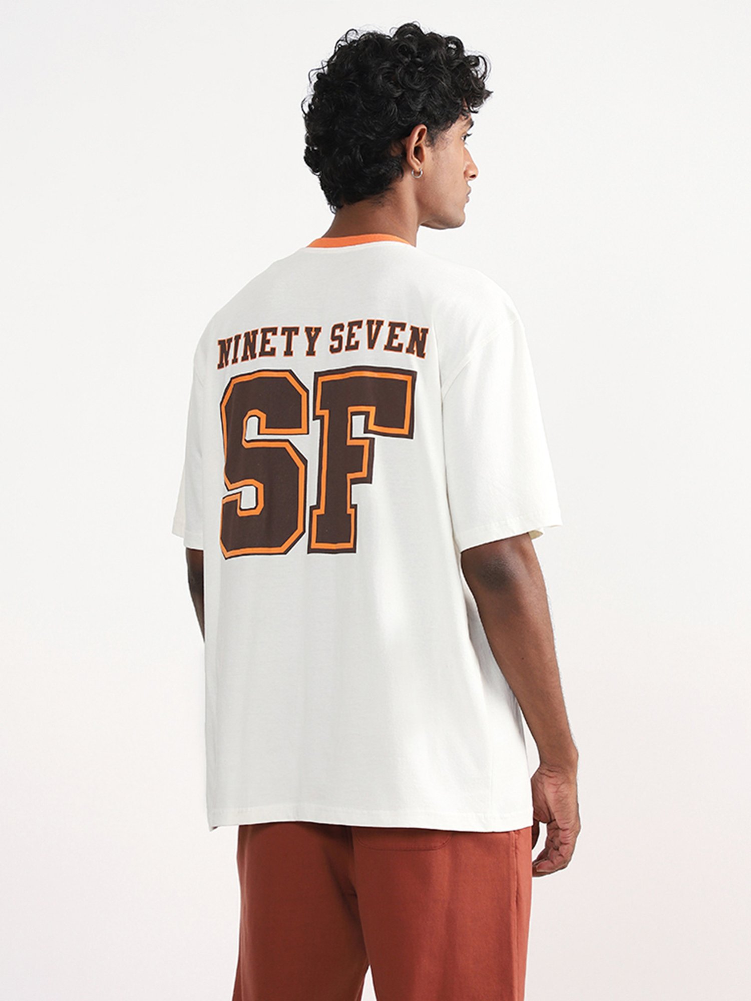 Studiofit by Westside White Baseball Print Slim Fit T-Shirt