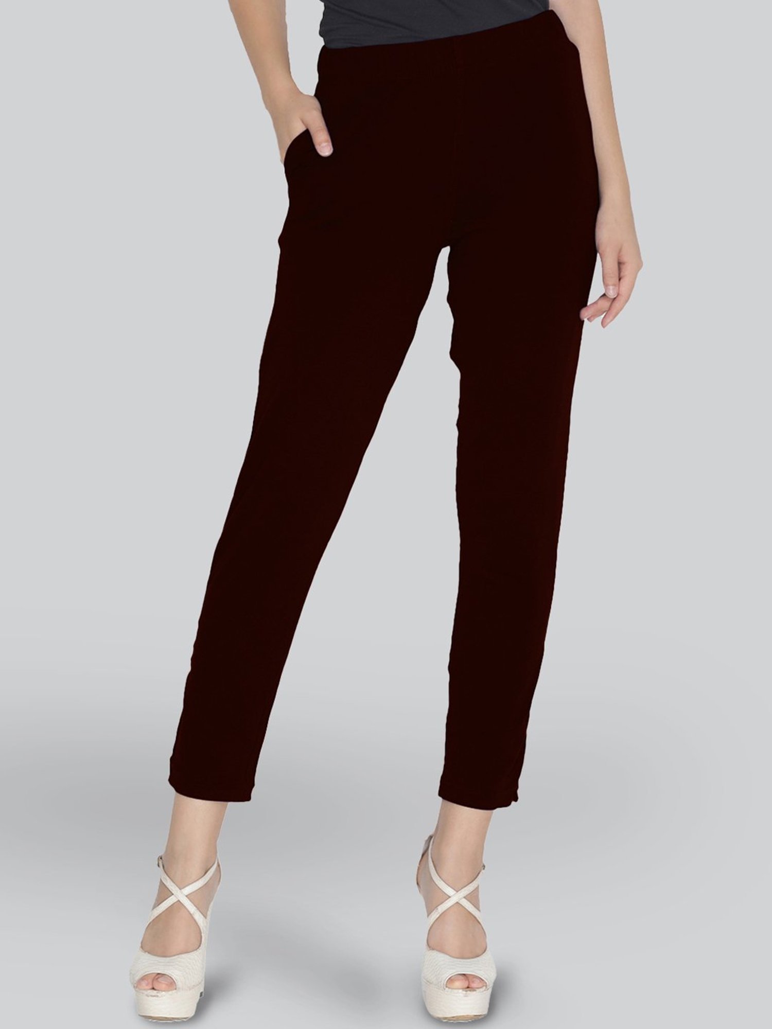 Lyra Maroon Cotton Ankle Length Pants