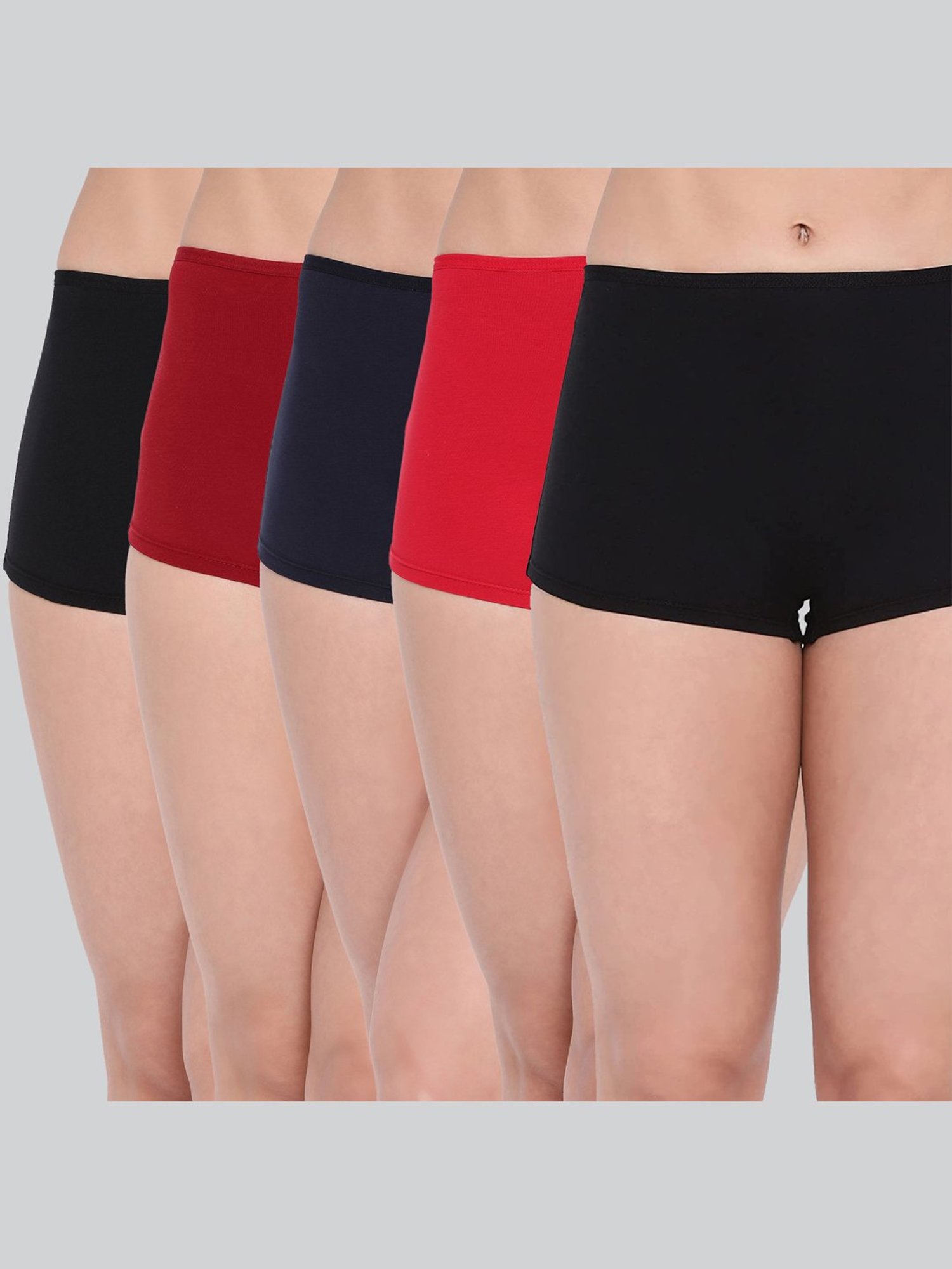 Lyra Assorted Color Cotton Boy Shorts Panties - Pack Of 5