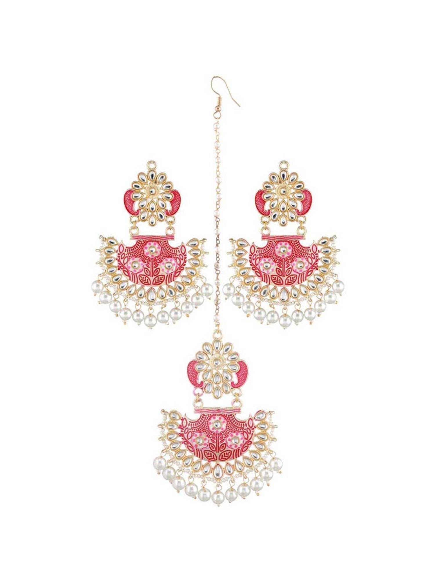 Pearl Wedding Bridal Earring Maangtikka set Red at Rs 155/pair in New Delhi