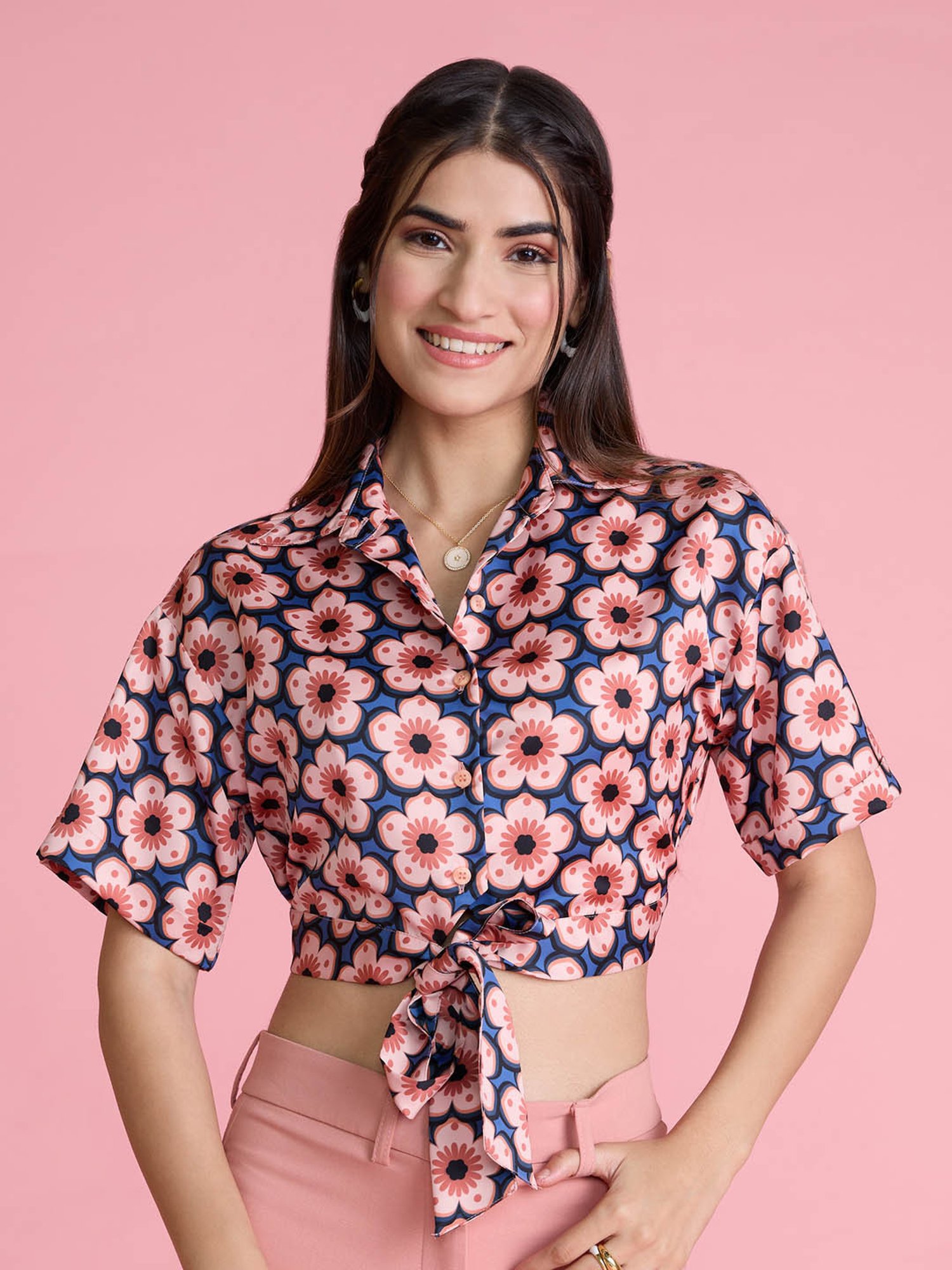 Floral Printed Short Sleeves Crop Top