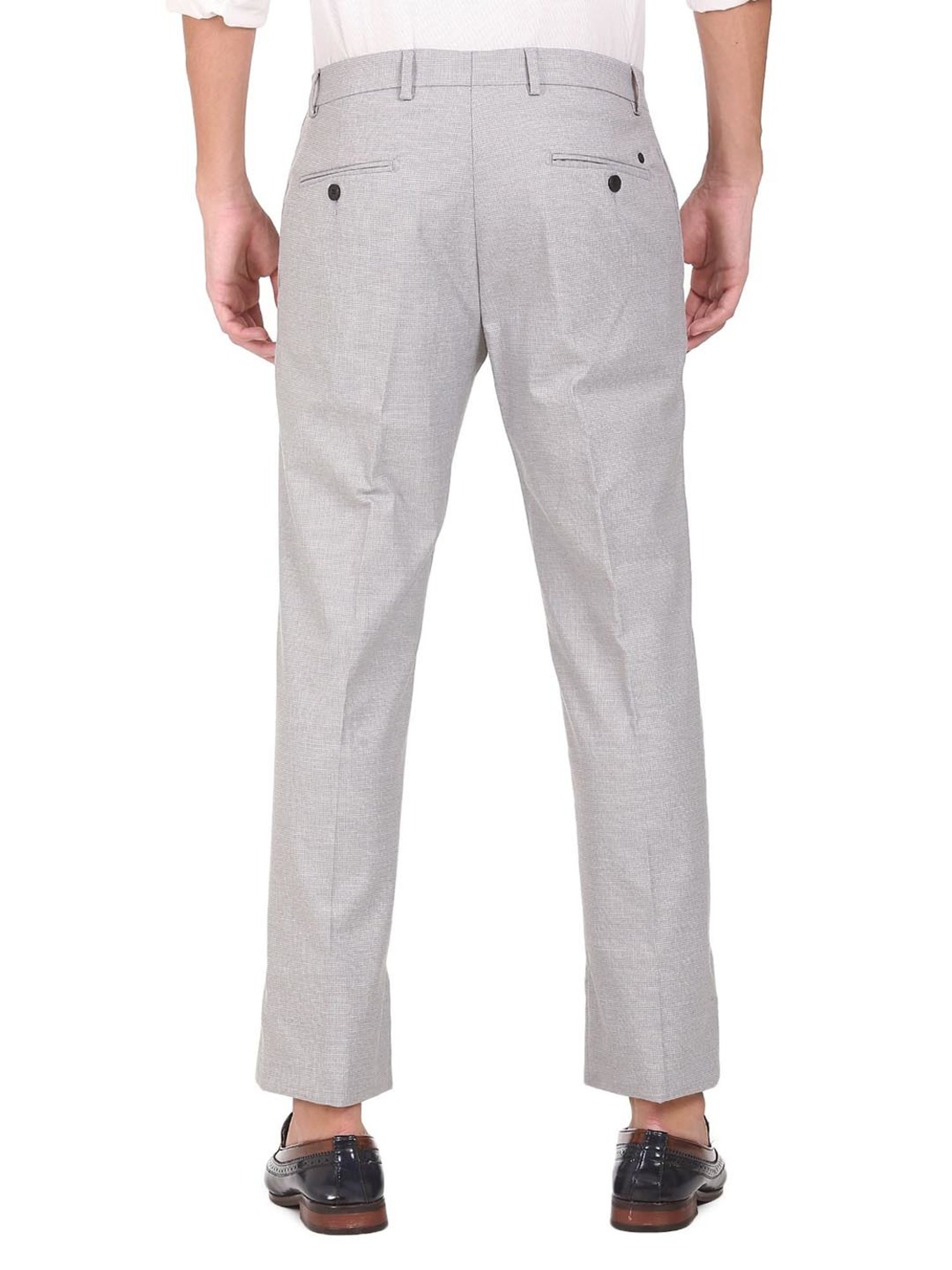 Arrow Grey Regular Fit Self Pattern Trousers