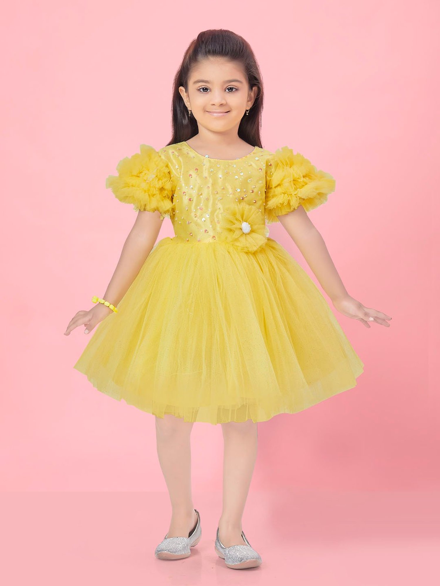 Buy Yellow Organza High Low Dress for Girls Online