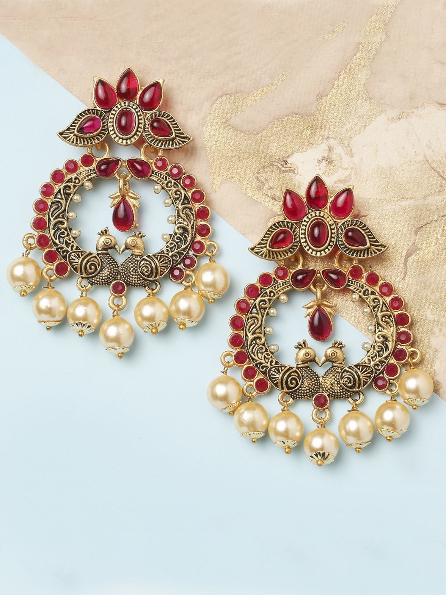 Korean stone beautiful earrings red  urban junkys collections of jewellery