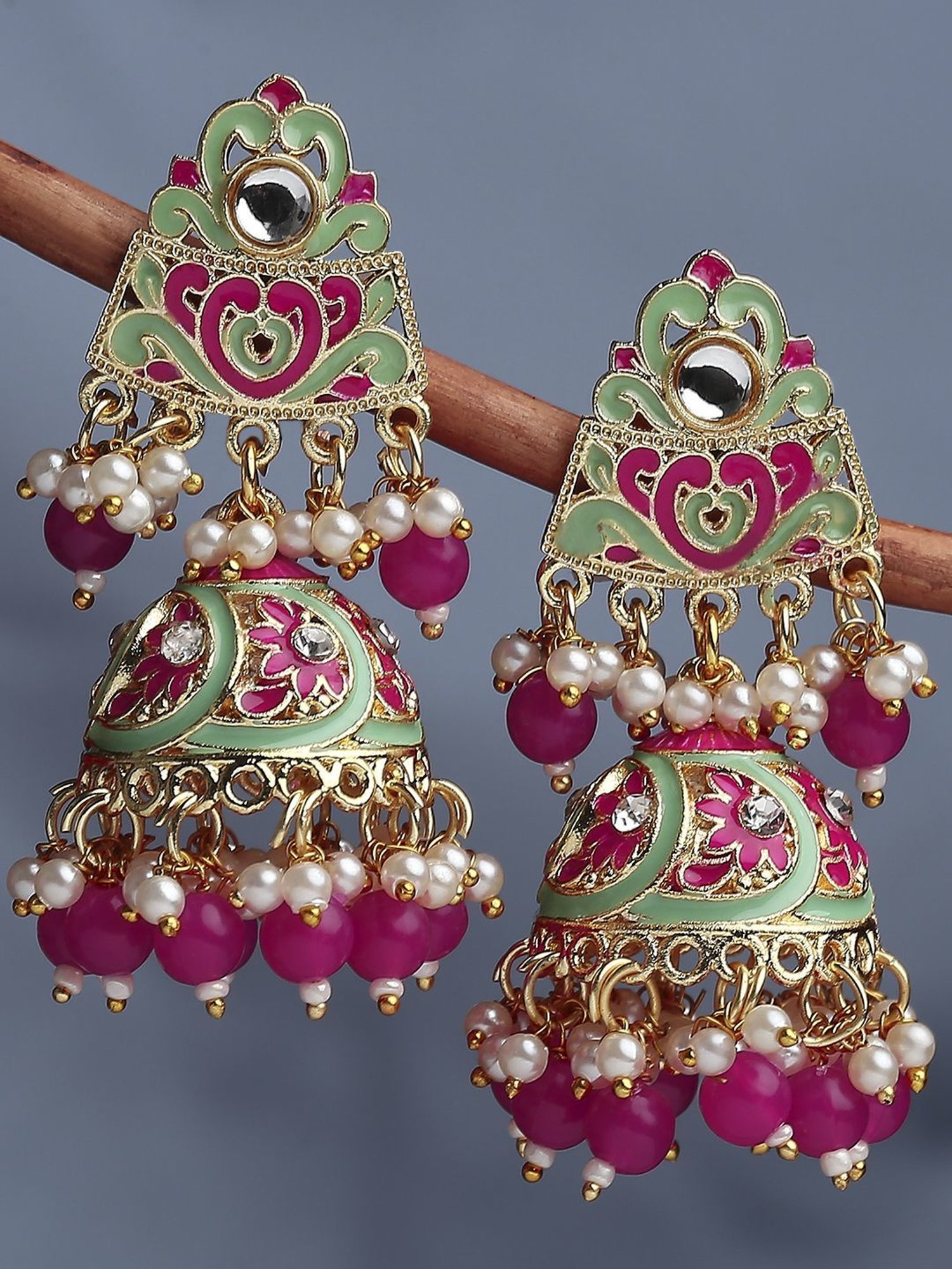 12 Colors Available Jhumka Latest Rani Color Kundan Earrings Collection  (KDE495) at Rs 725/pair in Jaipur