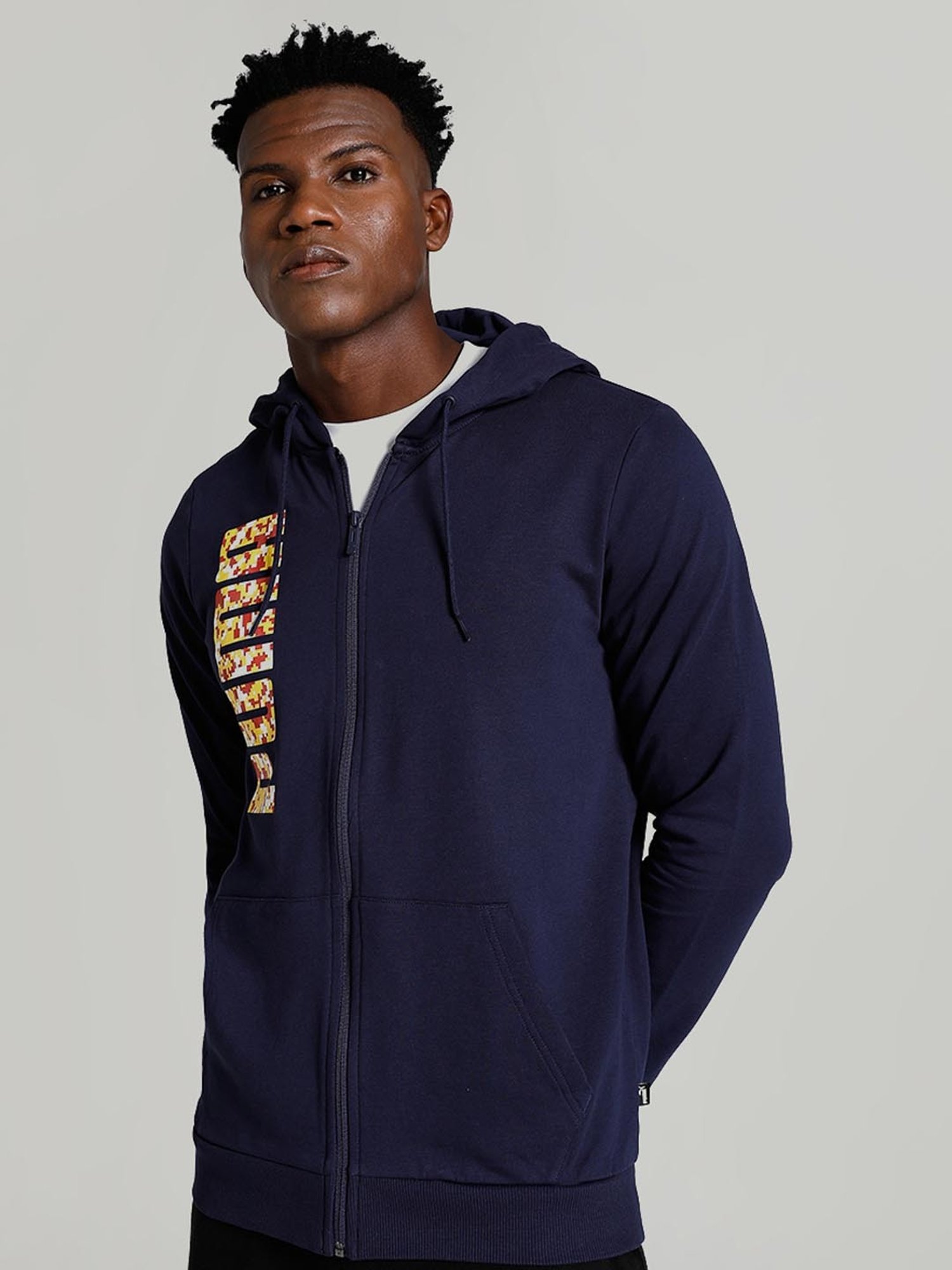 Puma Blue Cotton Slim Fit Hooded Sweatshirt