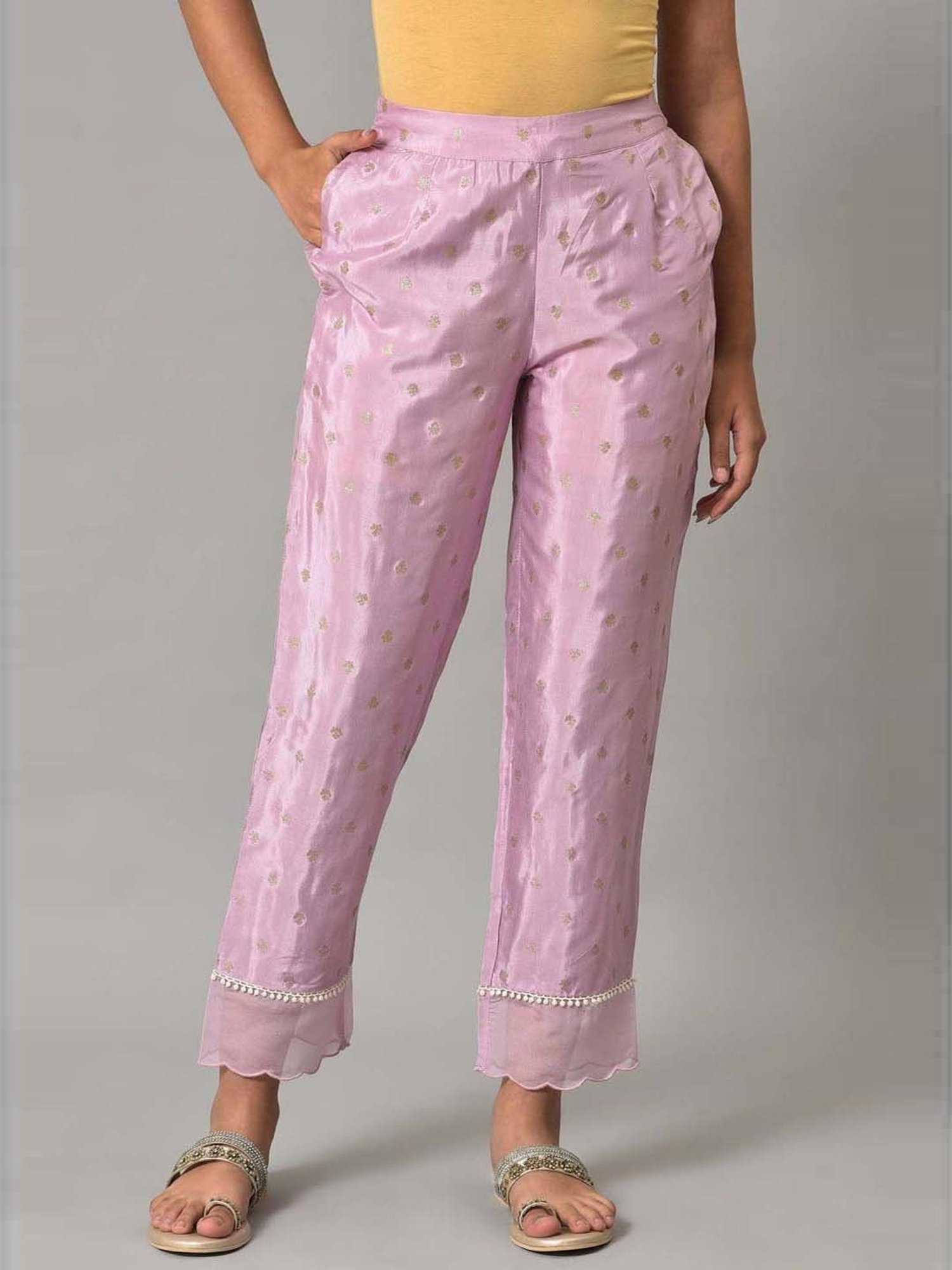 Buy Purple Shantung Straight Parallel Pants Online - W for Woman