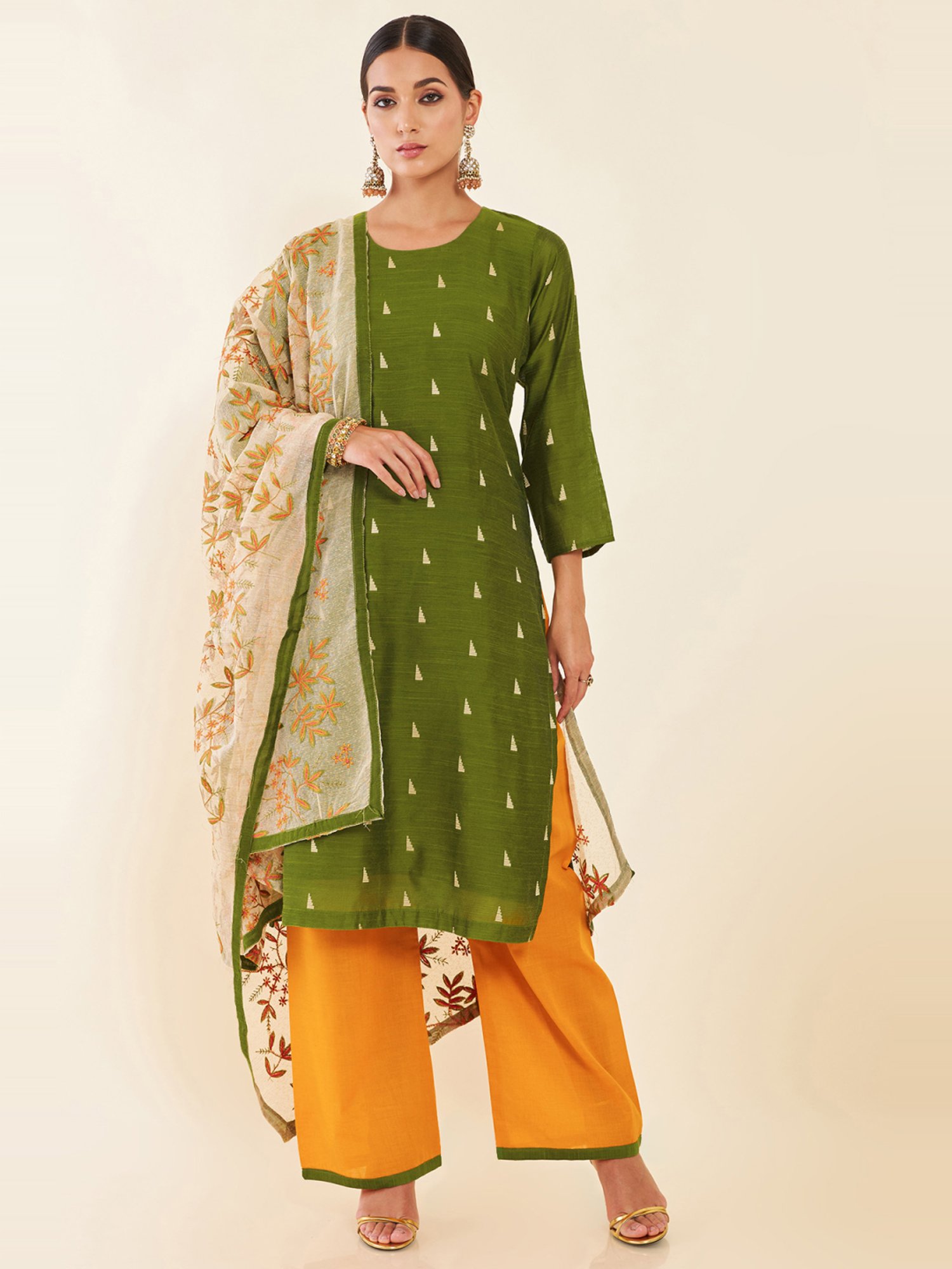 Soch Purple & Green Woven Pattern Unstitched Dress Material