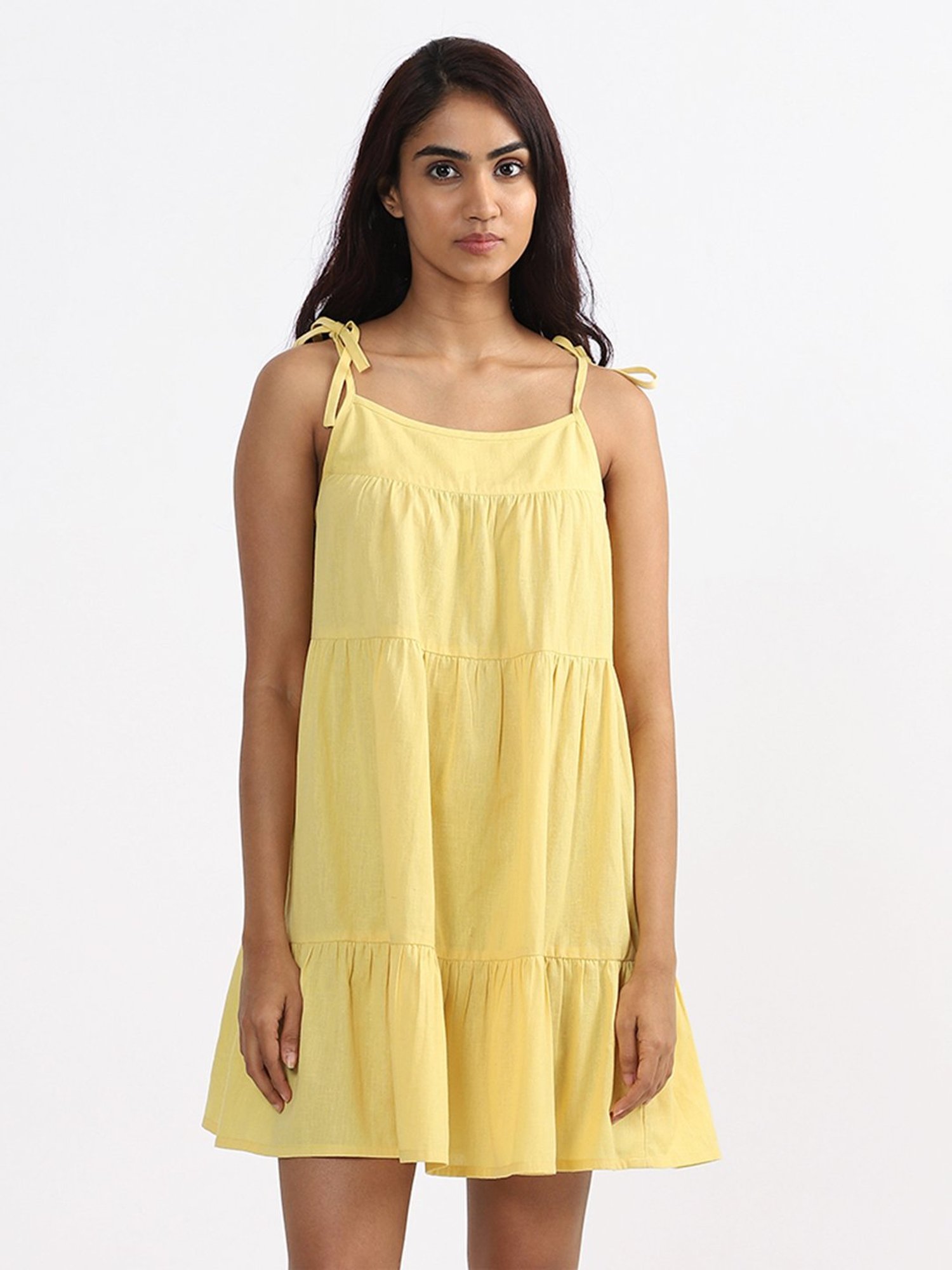 Wunderlove by Westside Plain Yellow Swimwear Cover Up Dress