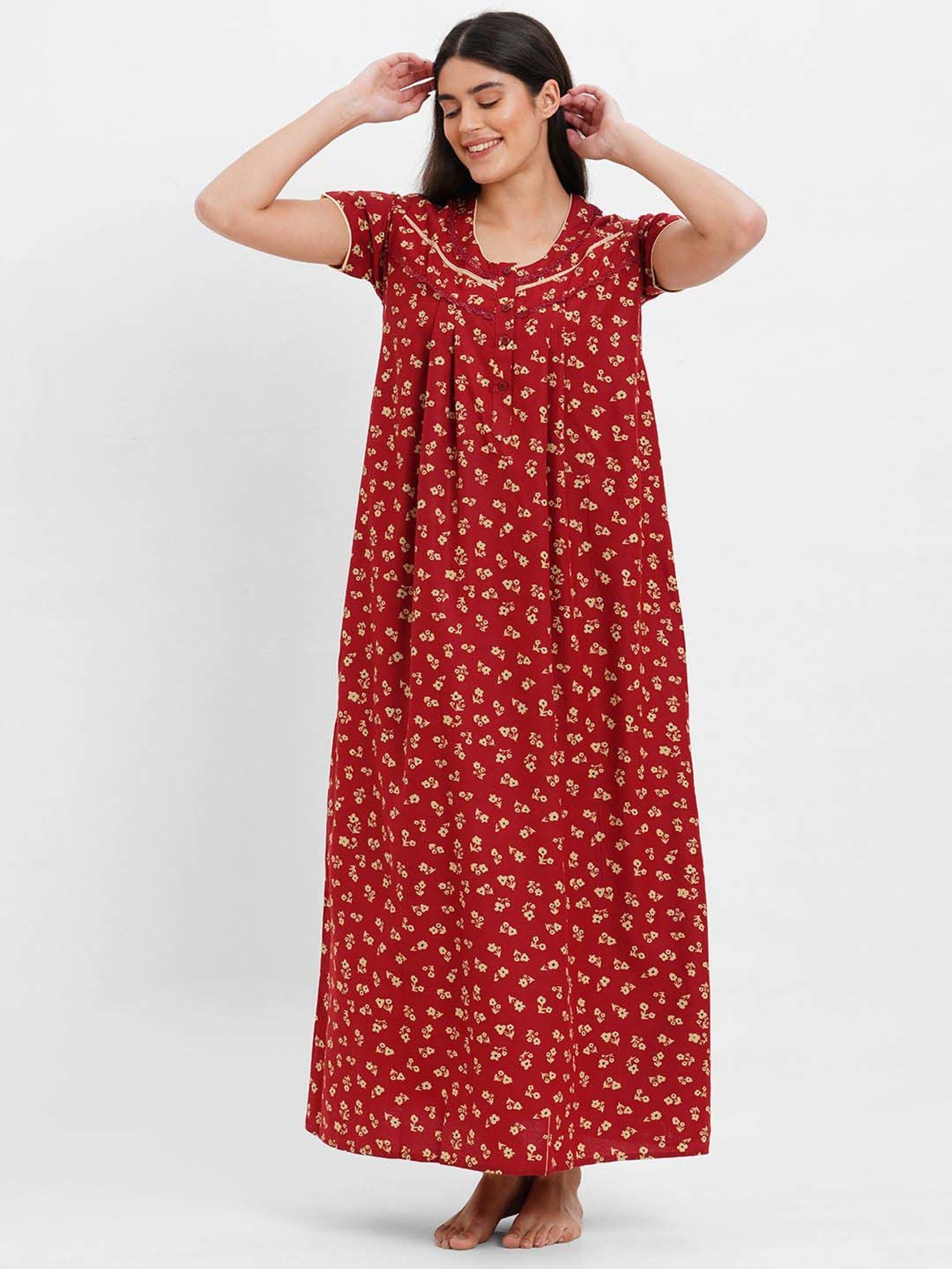 Buy Sweet Dreams Red Floral Print Night Gown for Women Online