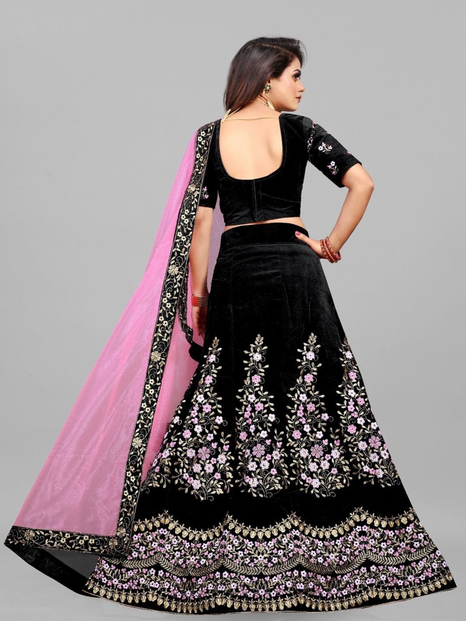 Embroidery Thread & Zari WorkForever Black Traditional Lahenga Choli -  Lotus Lehenga Choli