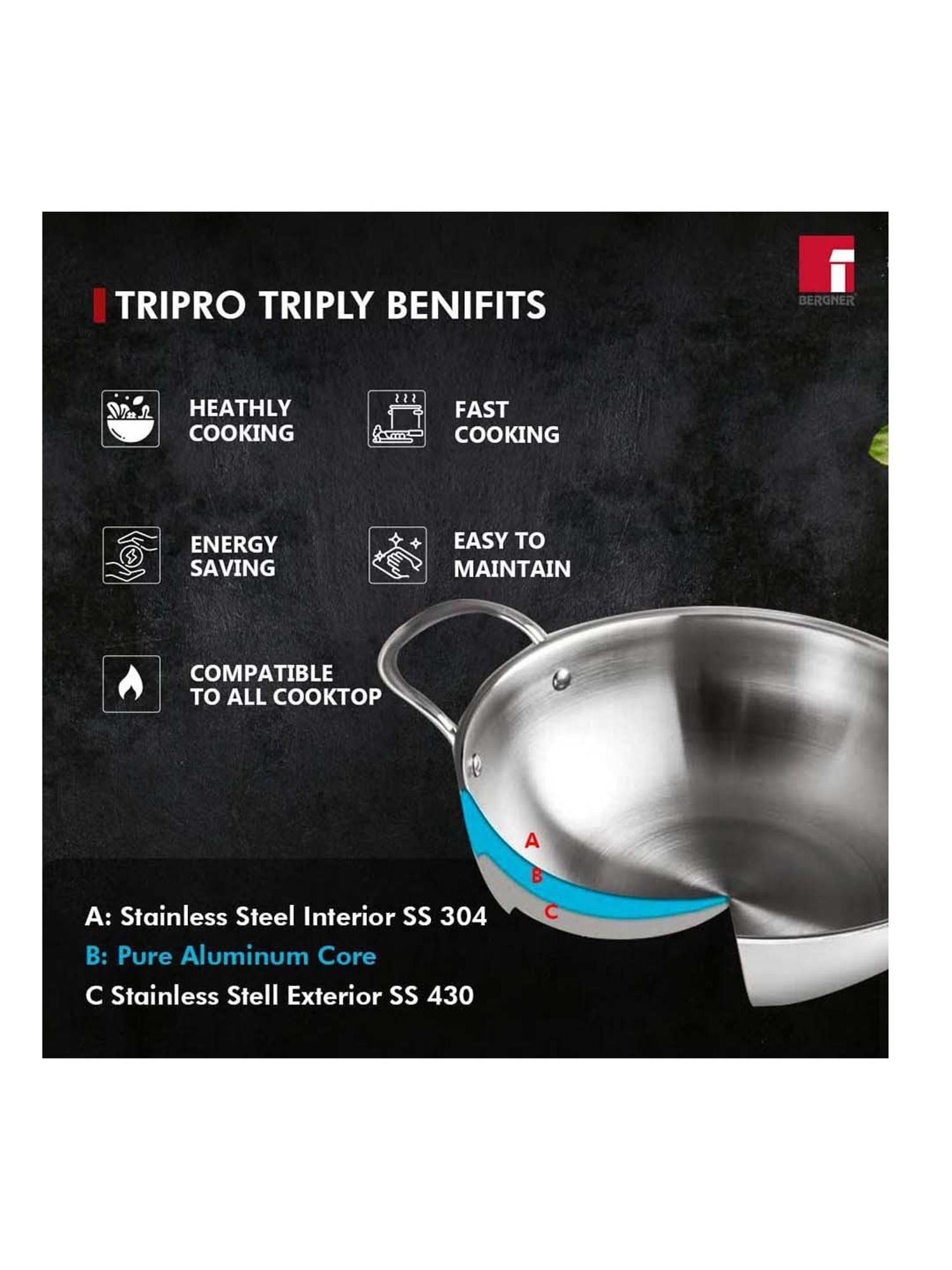 BERGNER Tripro Stainless Steel Induction Bottom Cookware Set Price in India  - Buy BERGNER Tripro Stainless Steel Induction Bottom Cookware Set online  at