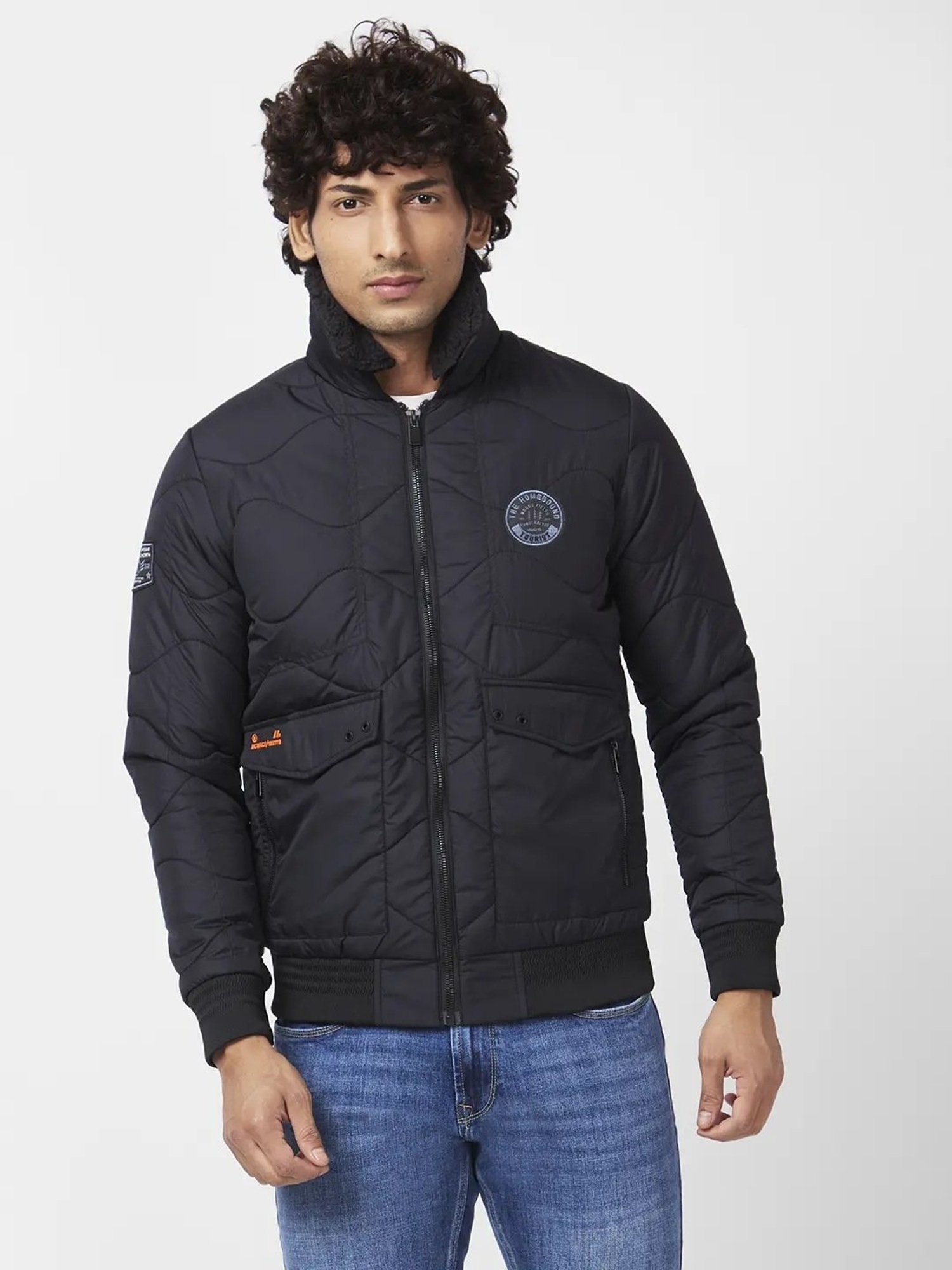 Buy Spykar Men High Neck Solid Full Sleeves Jacket - Black online