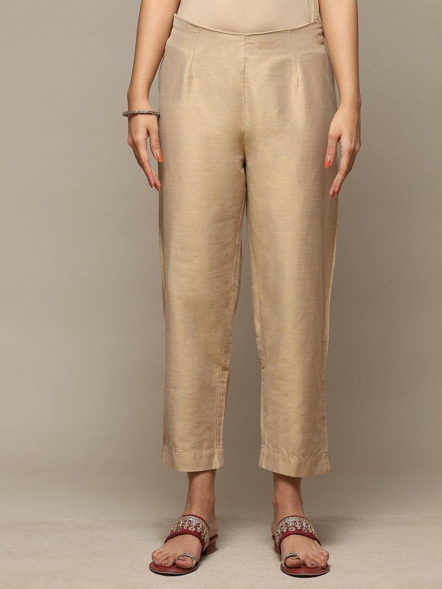 Buy Online Beige And Gold Poly Metallic Cotton Pants for Women  Girls at  Best Prices in Biba India