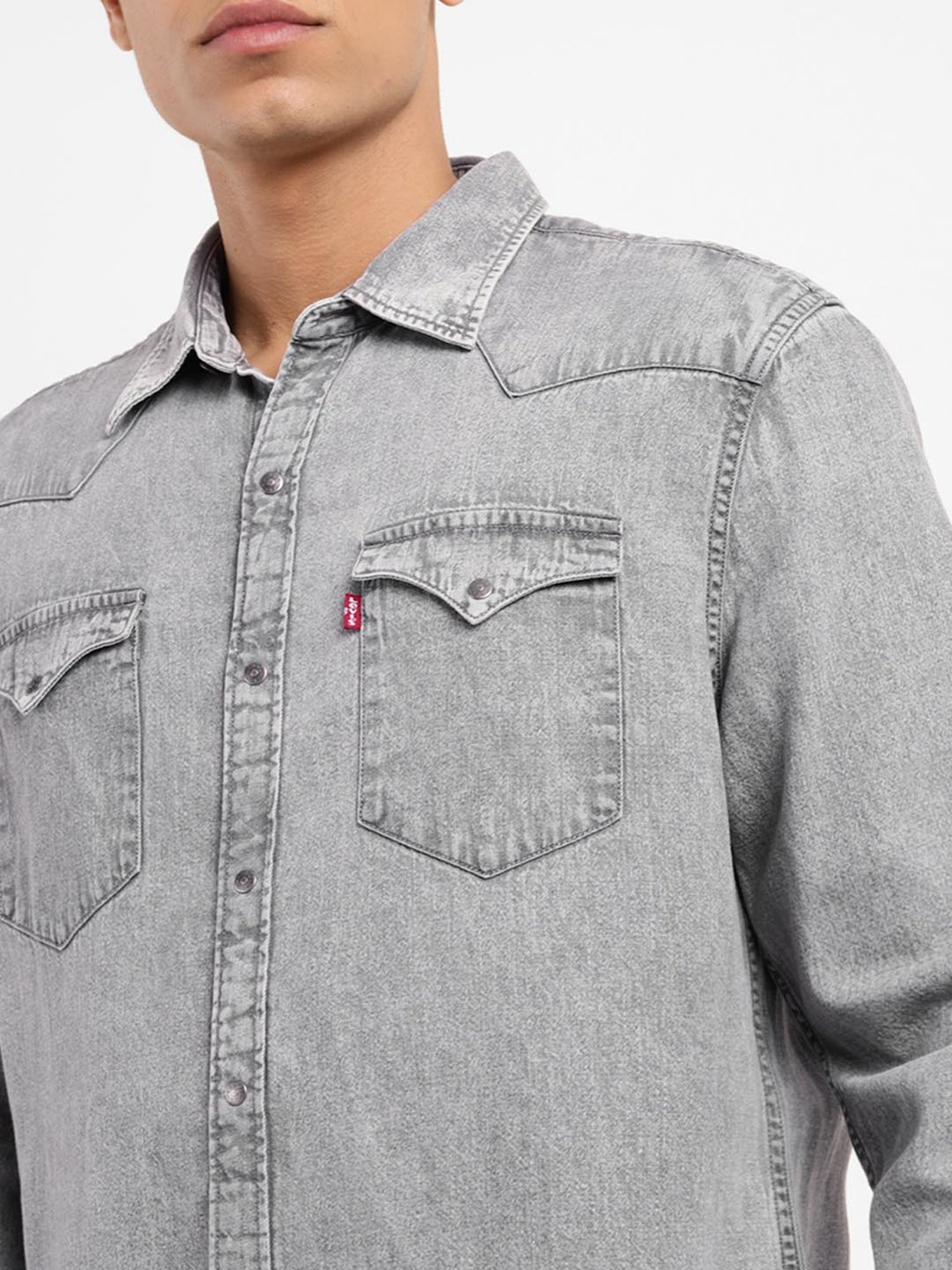 Levi s Grey Cotton Slim Fit Denim Shirt