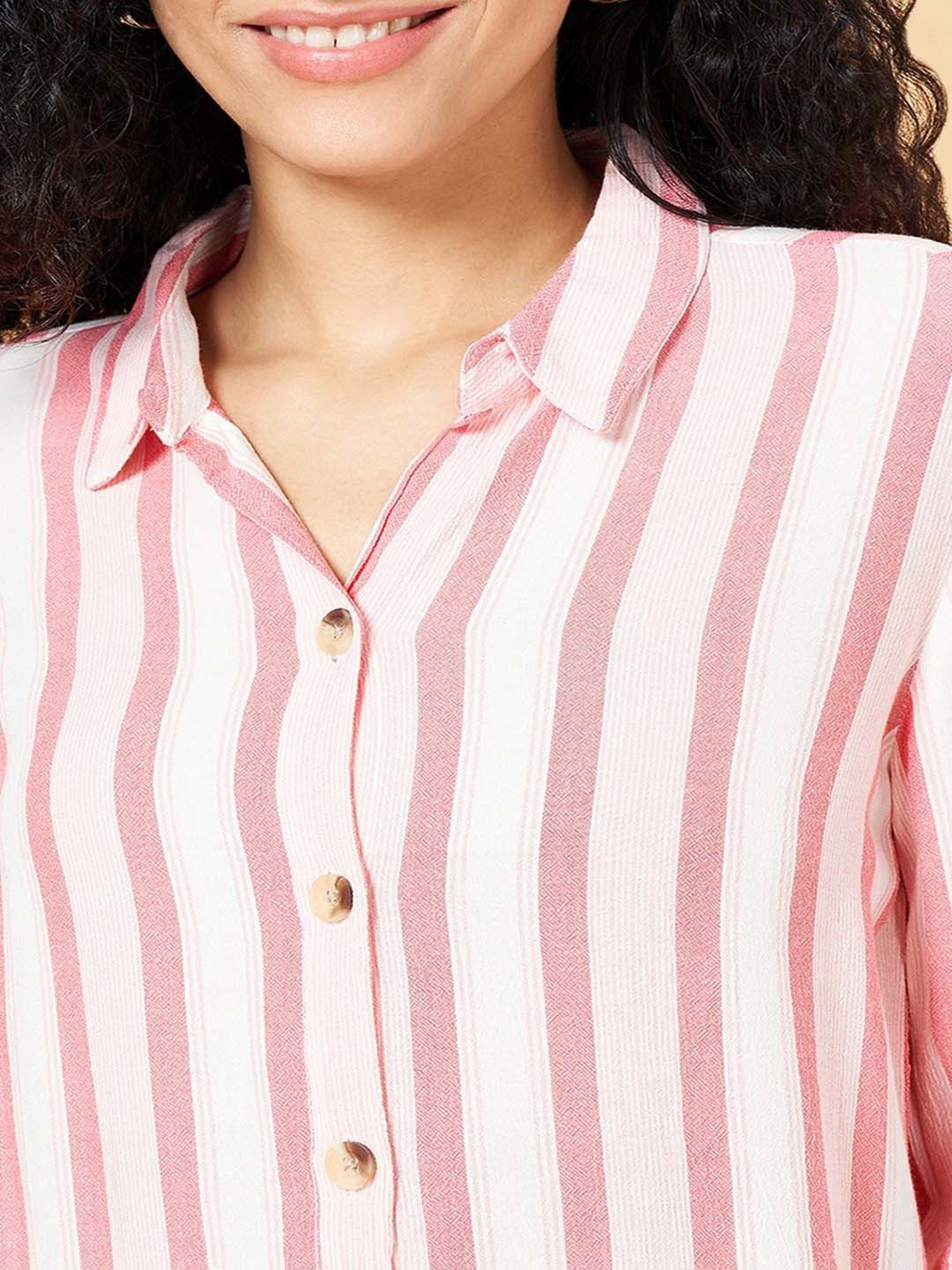 Honey By Pantaloons Women Striped Casual Pink Shirt - Buy Honey By  Pantaloons Women Striped Casual Pink Shirt Online at Best Prices in India