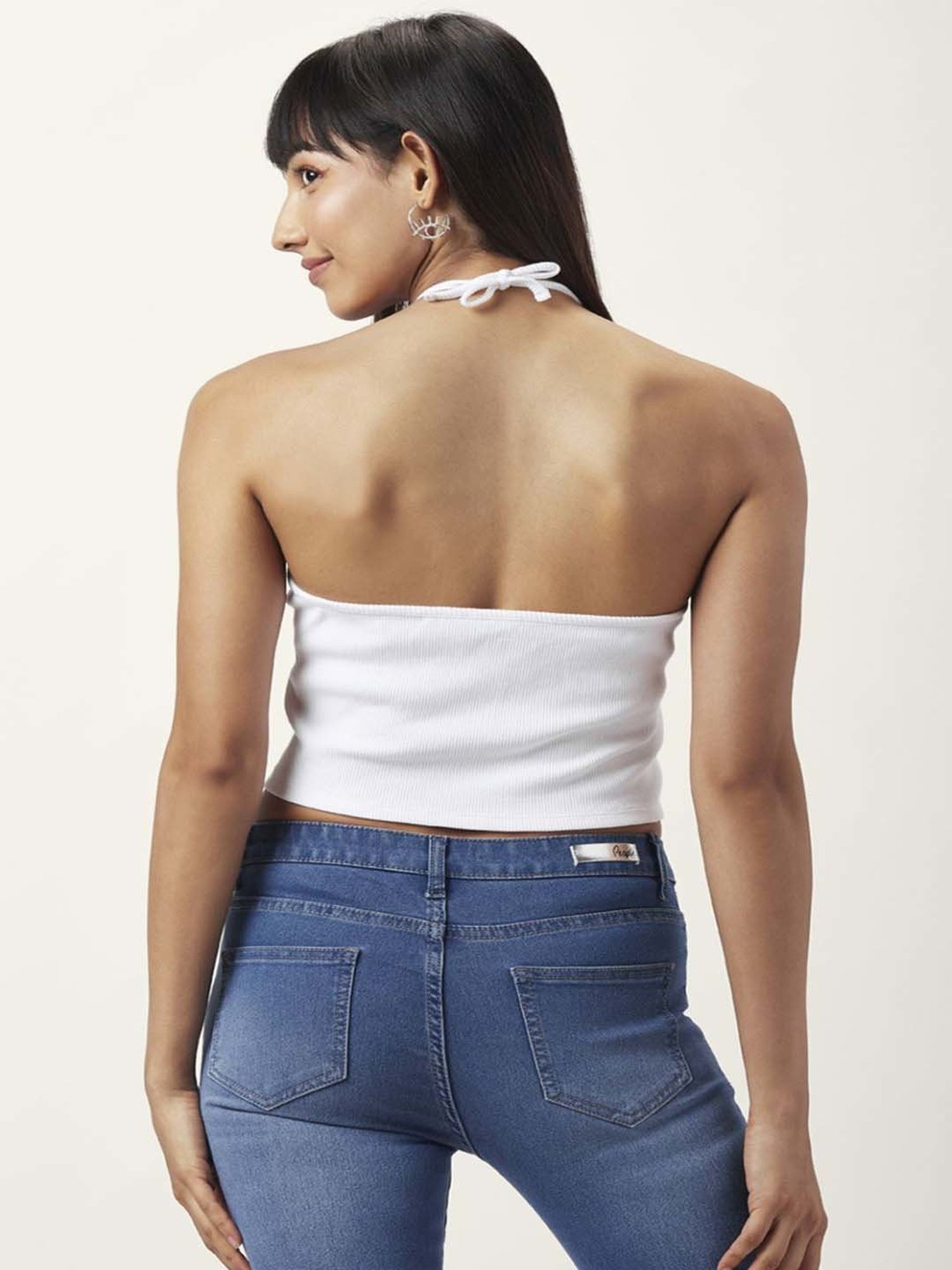 Out on the Terrace White Cross Front Halter Crop Top