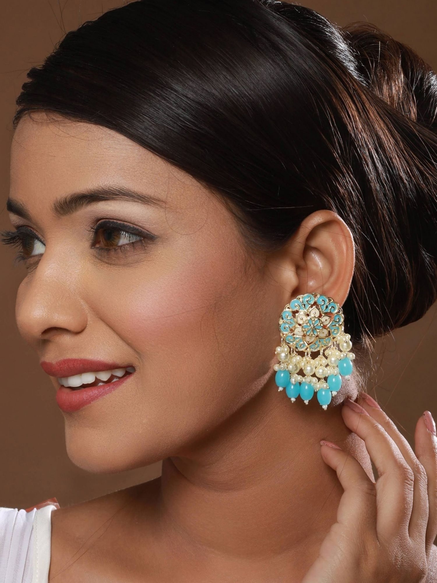 Zaveri Pearls Glittering Cubic Zirconia Studded Rose Gold Bali Earring For  Women