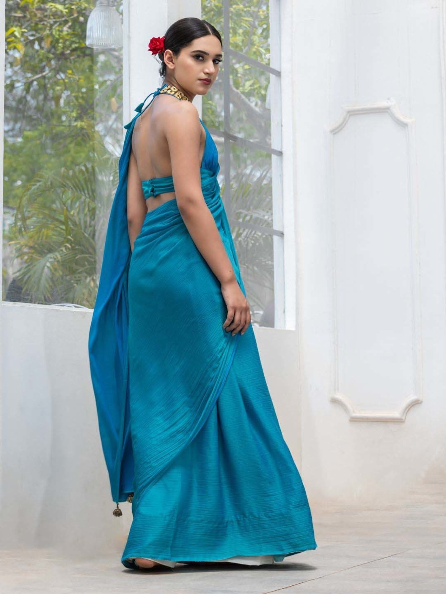 Plain Blue Backless Sarees, With blouse piece at Rs 500/piece in Delhi