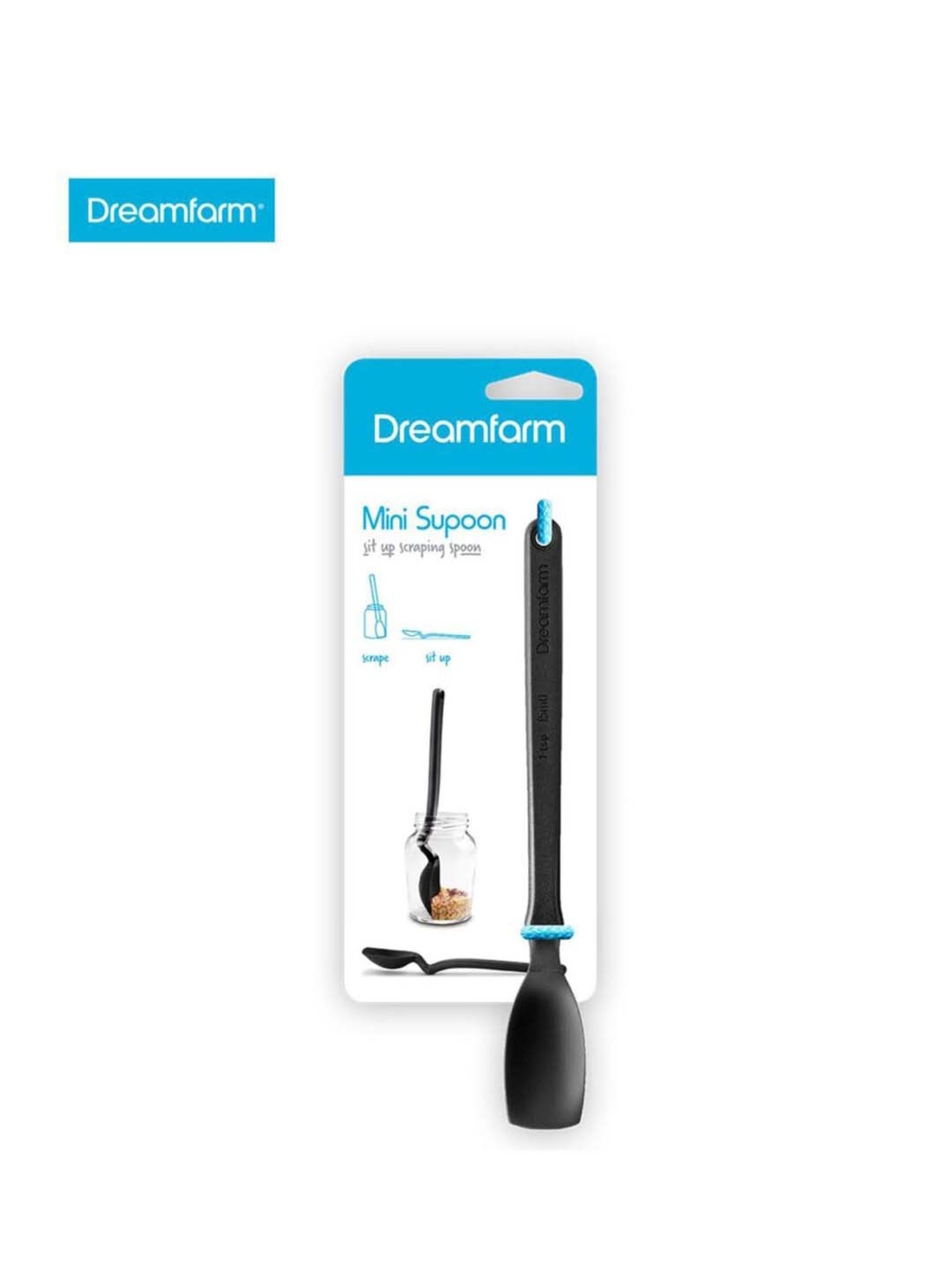 The Dream Form Mini Spoon Silicon Teaspoon scrapes jar clean and sits up  -Orange