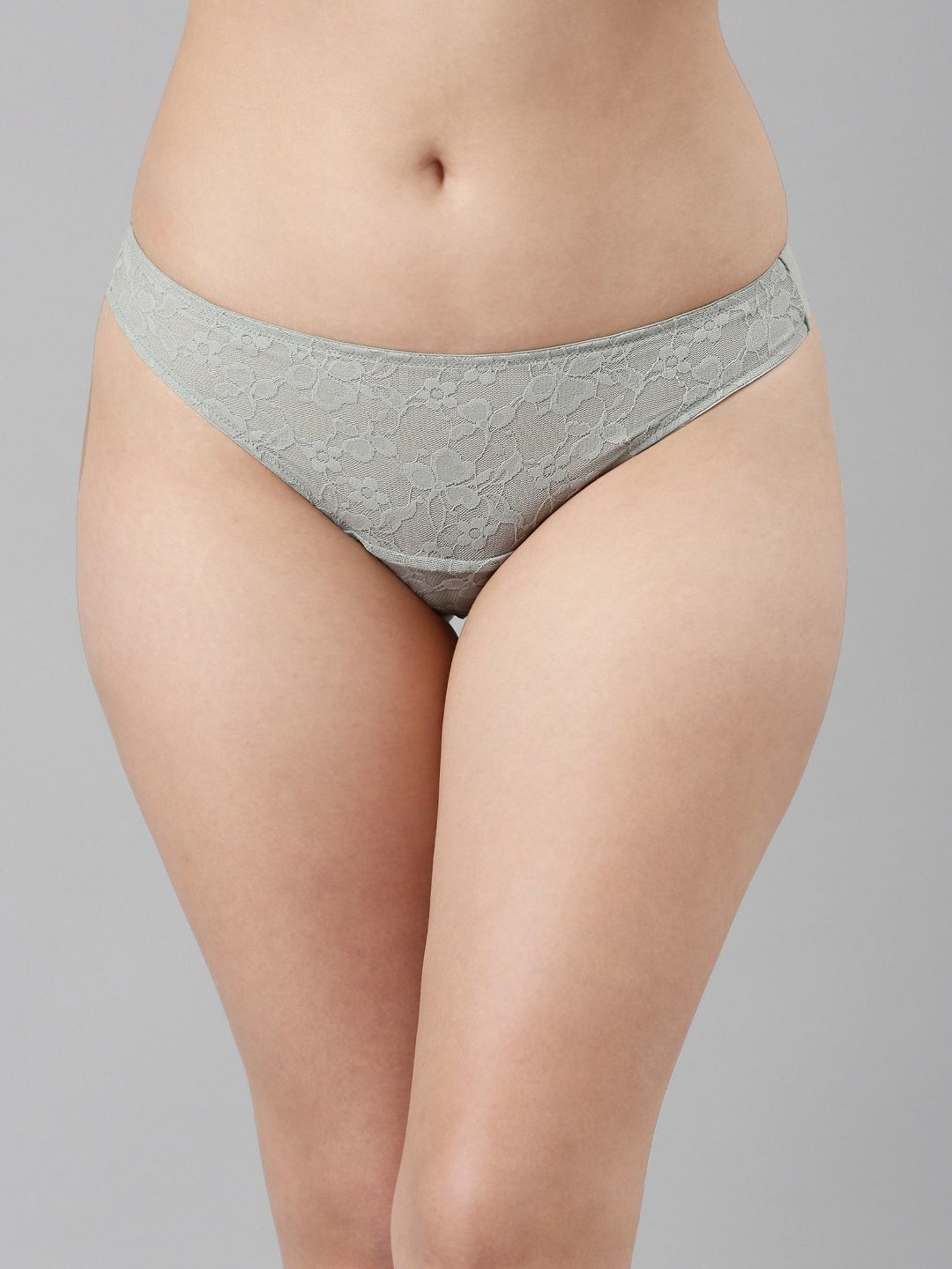 Buy Enamor Grey Lace Work Thong Panty for Women Online